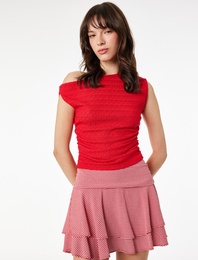 Asimetrik Yaka Kolsuz Slim Fit Drapeli Bluz