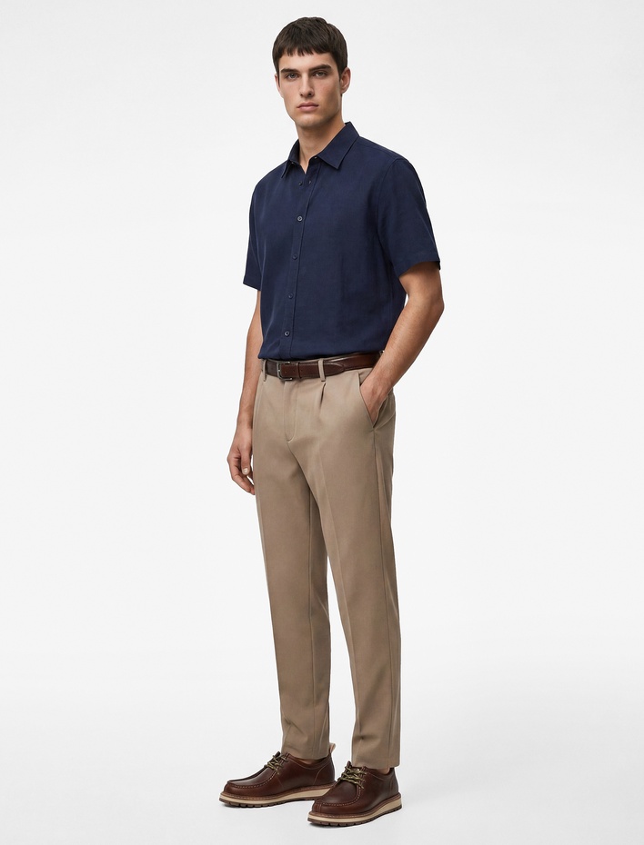  Regular Fit Klasik Yaka Pamuklu Kısa Kollu Gömlek