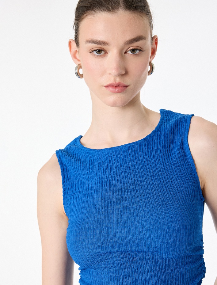  Bürümcük Kumaş Dokulu Slim Fit Kolsuz Bisiklet Yaka Atlet