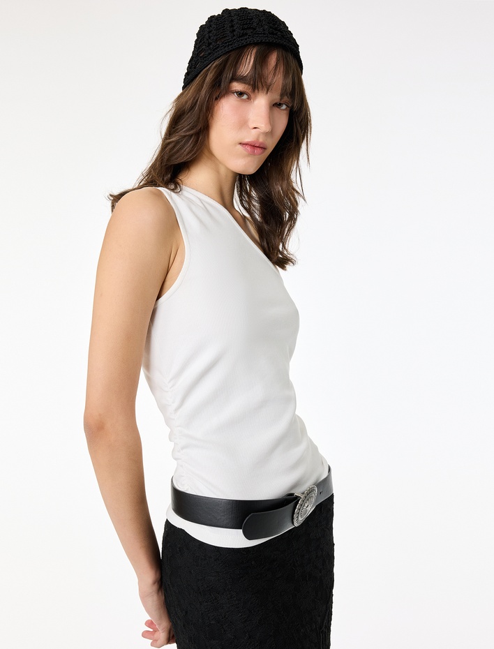  Pamuklu Kaşkorse Tek Omuz Kolsuz Bluz