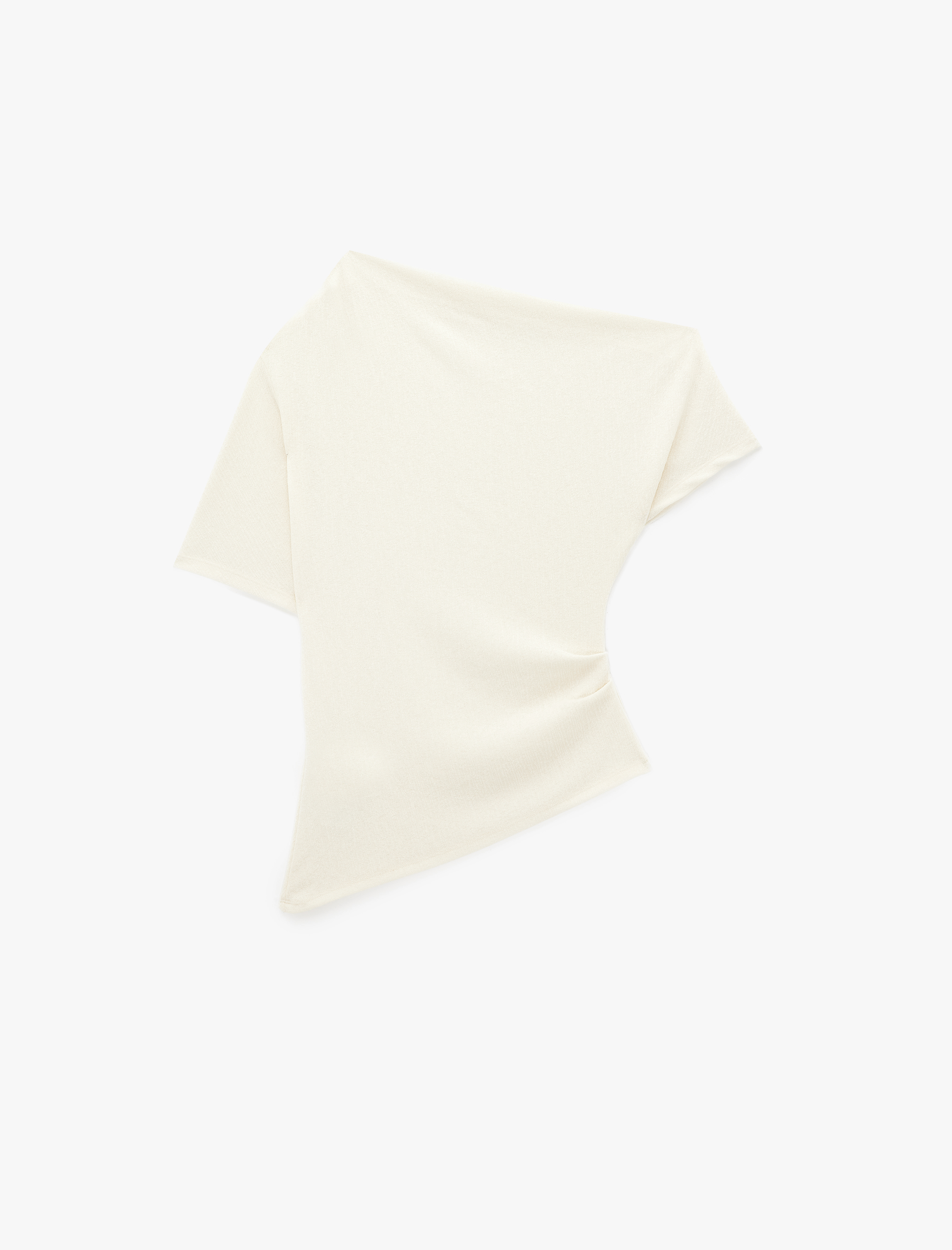   Krep Kumaş Slim Fit Açık Omuz Asimetrik Yaka Kısa Kollu Bluz