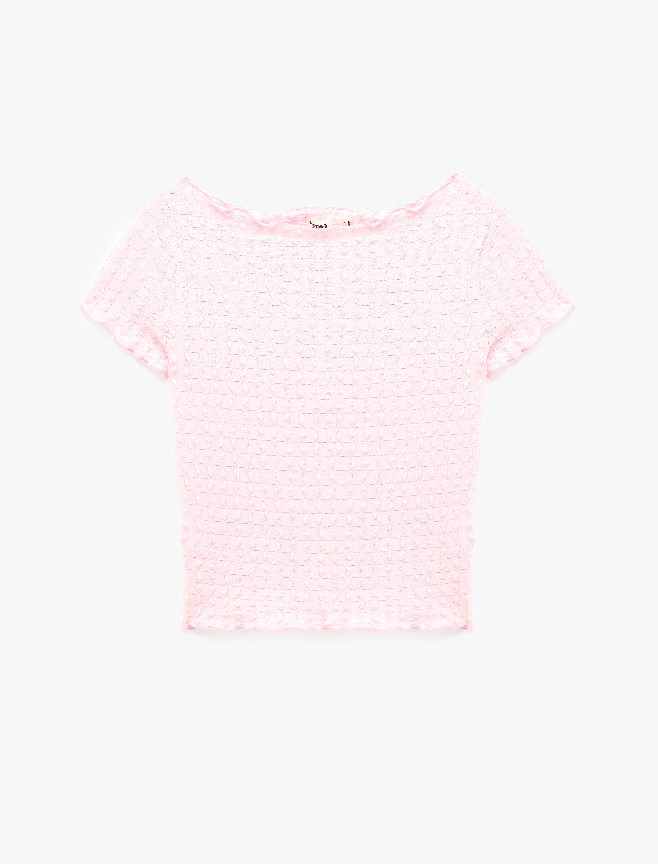   Bürümcük Kumaş Slim Fit Kısa Kollu Omzu Açık Kayık Yaka Bluz