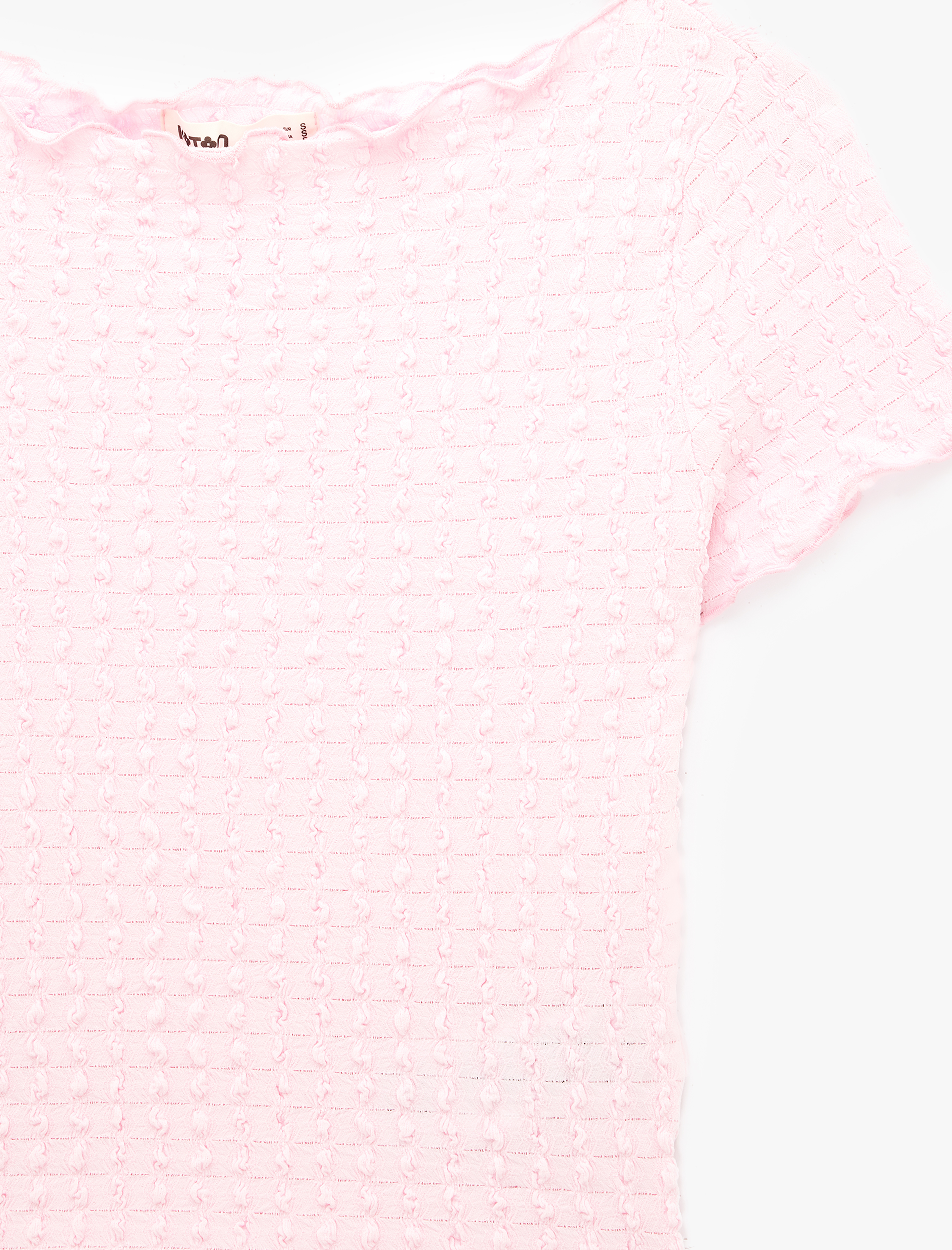   Bürümcük Kumaş Slim Fit Kısa Kollu Omzu Açık Kayık Yaka Bluz