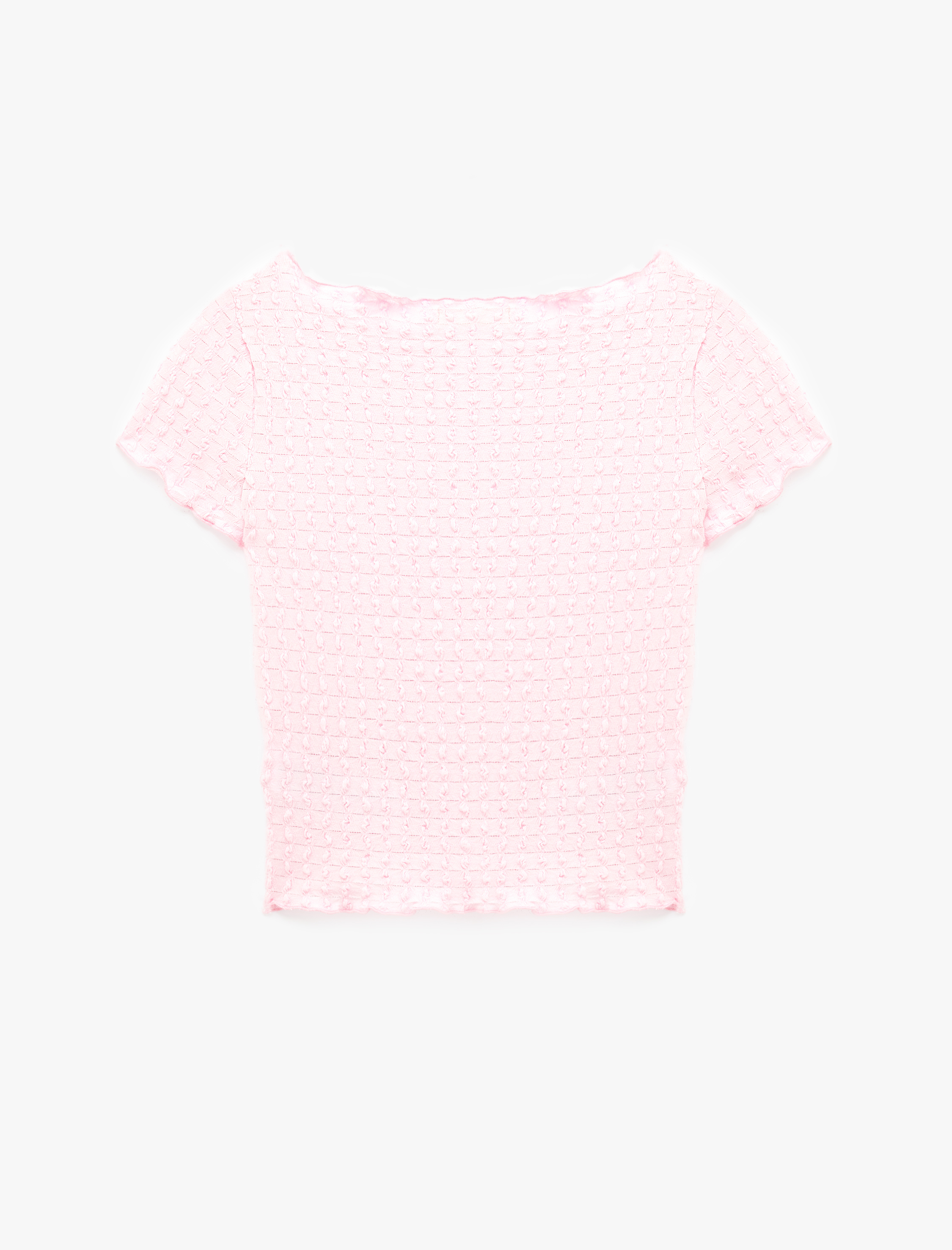   Bürümcük Kumaş Slim Fit Kısa Kollu Omzu Açık Kayık Yaka Bluz