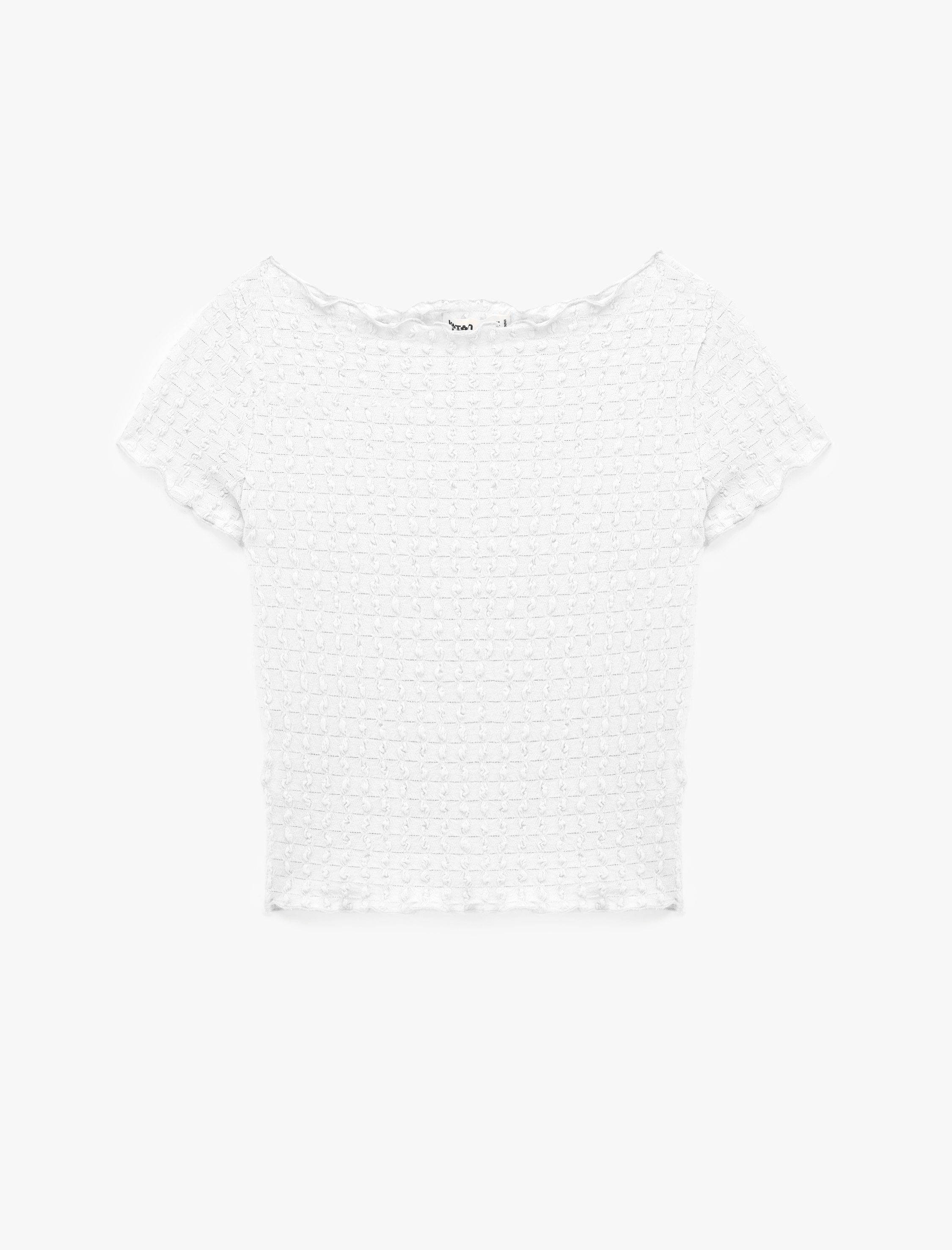   Bürümcük Kumaş Slim Fit Kısa Kollu Omzu Açık Kayık Yaka Bluz