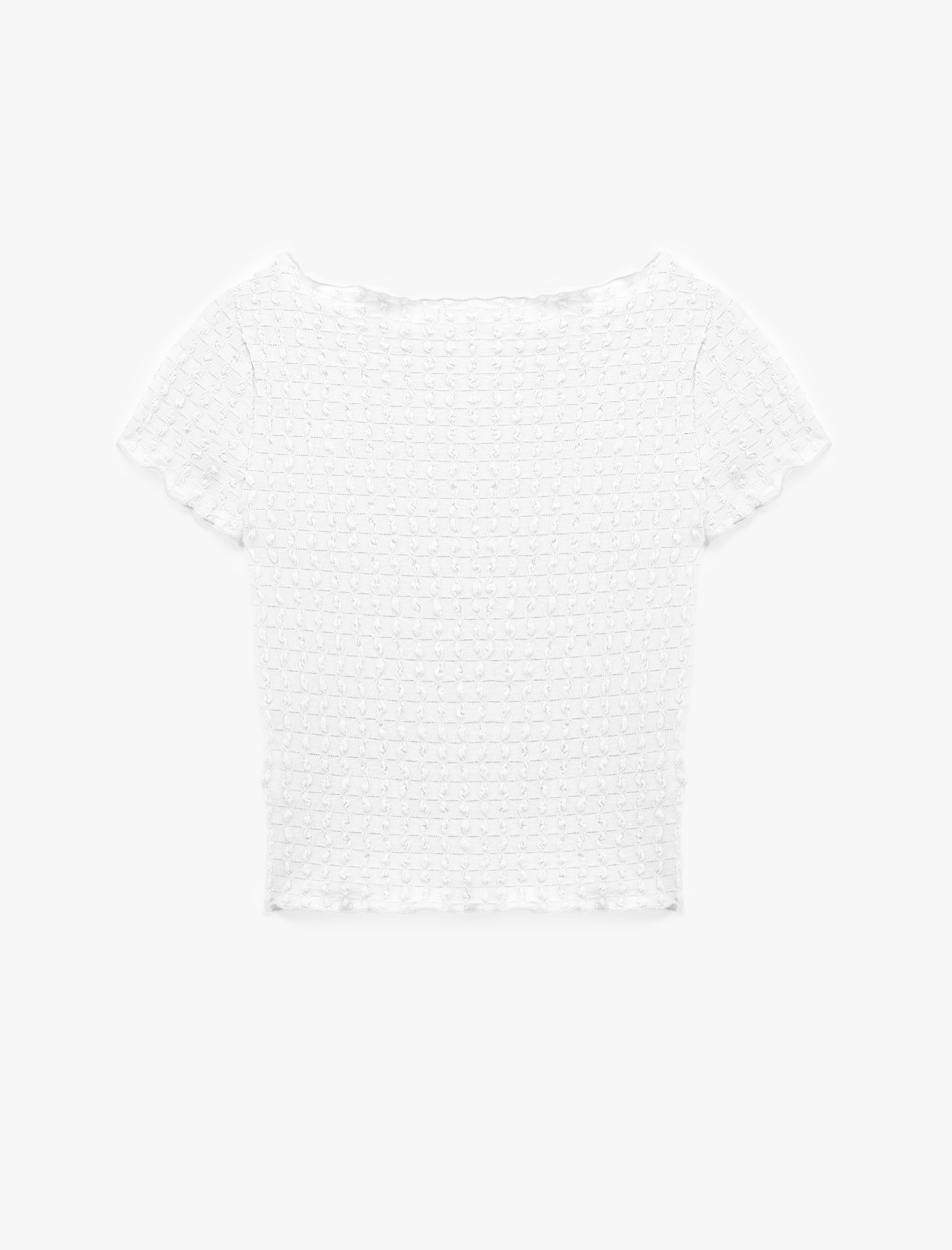   Bürümcük Kumaş Slim Fit Kısa Kollu Omzu Açık Kayık Yaka Bluz