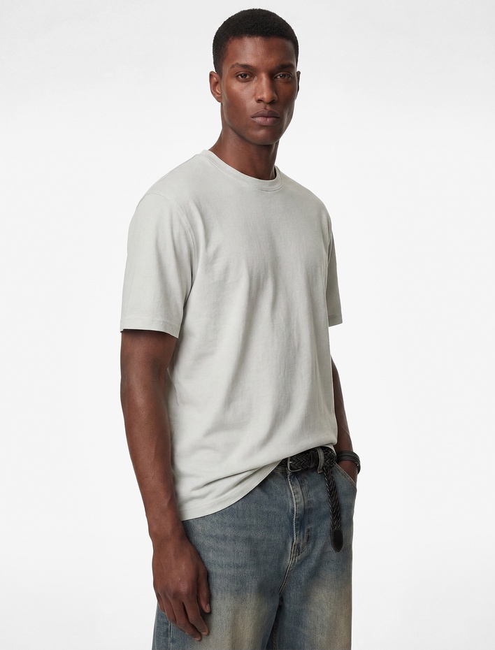  Regular Fit Viskon Karışımlı Kısa Kollu Bisiklet Yaka Basic Tişört