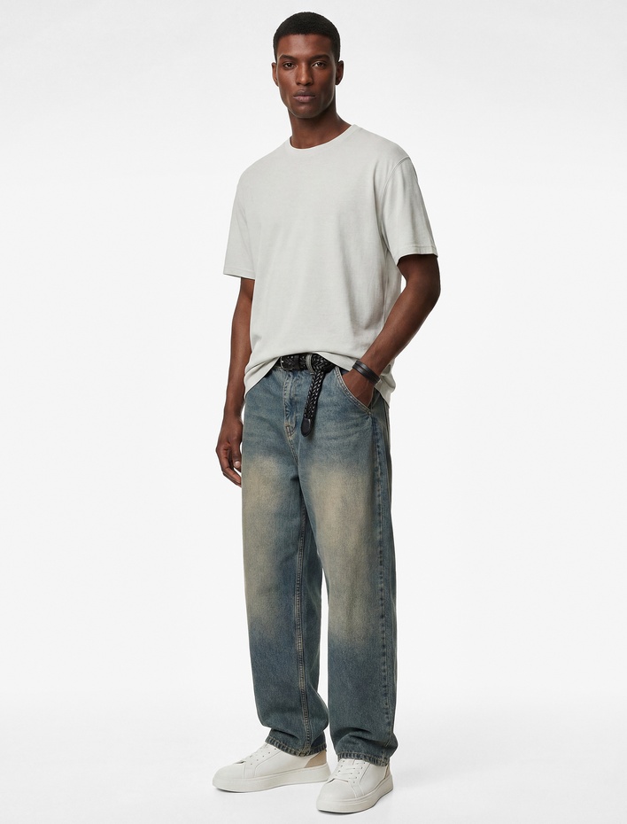  Regular Fit Viskon Karışımlı Kısa Kollu Bisiklet Yaka Basic Tişört