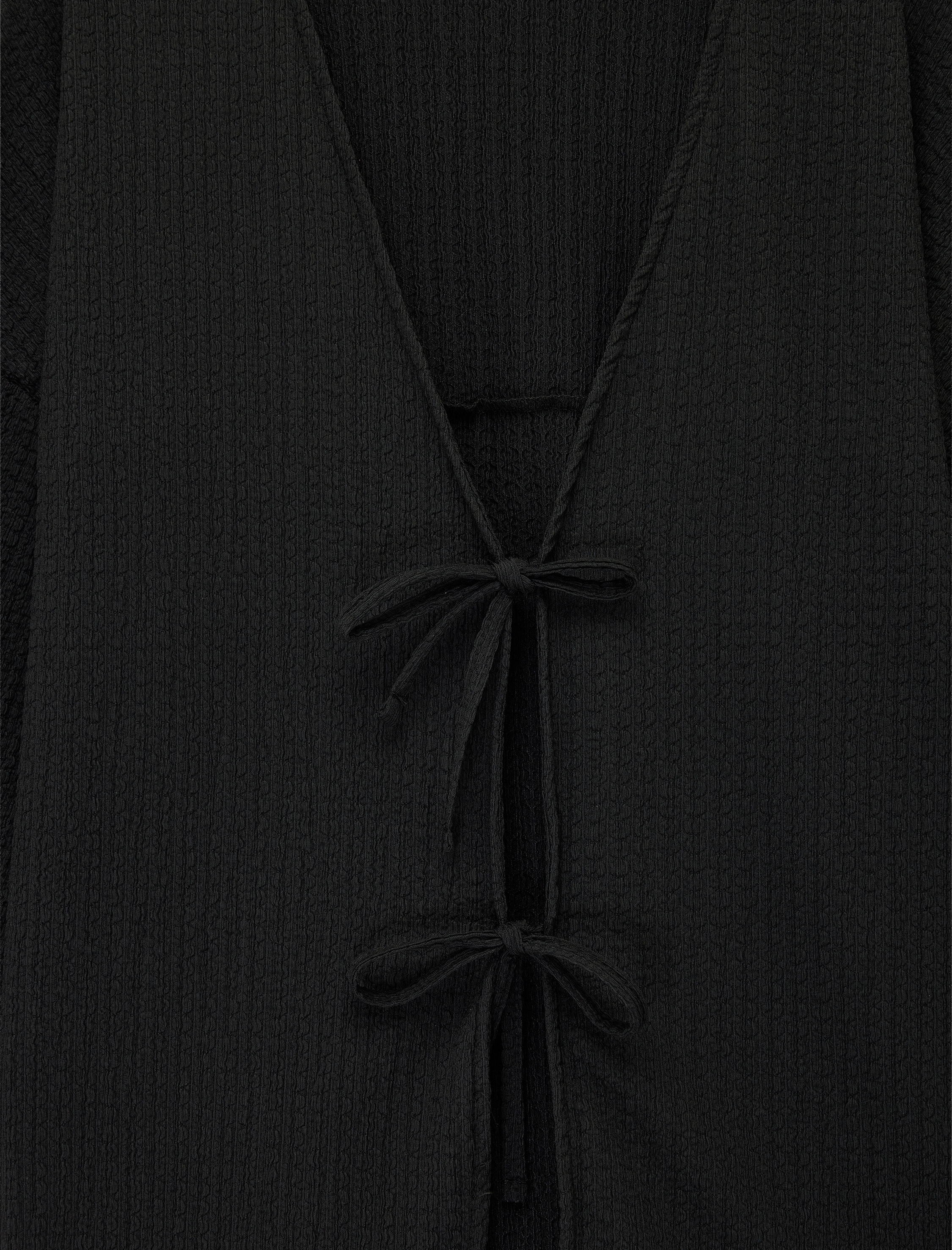  Bürümcük Kumaş Geniş Uzun Kollu Bağlama Detaylı Dokulu Kimono