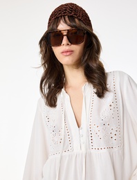 V Yaka Uzun Balon Kollu Bağlama Detaylı Viskon Fisto Bluz