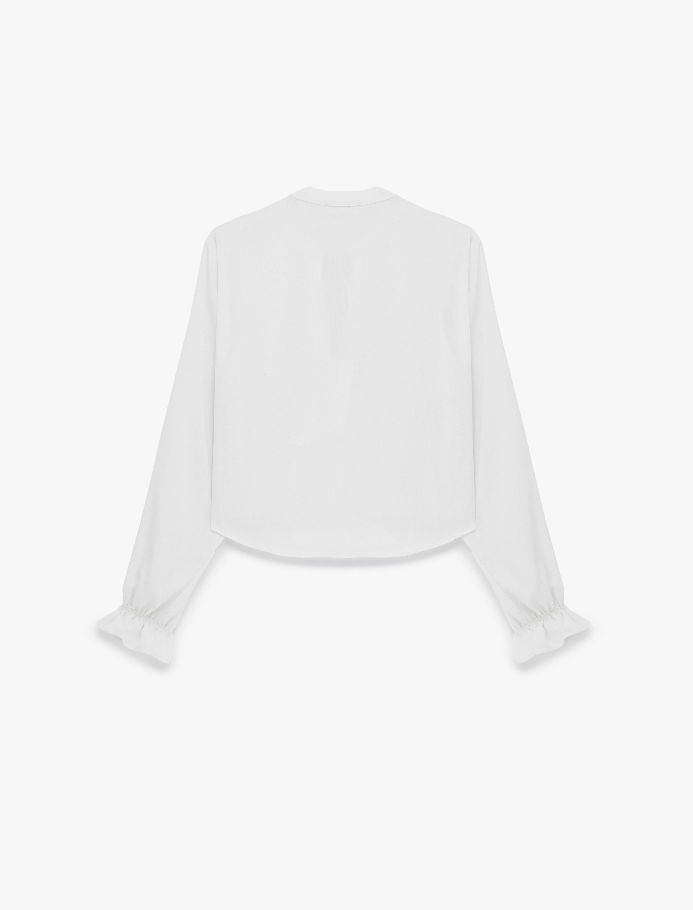   V Yaka Uzun Balon Kollu Bağlama Detaylı Viskon Fisto Bluz