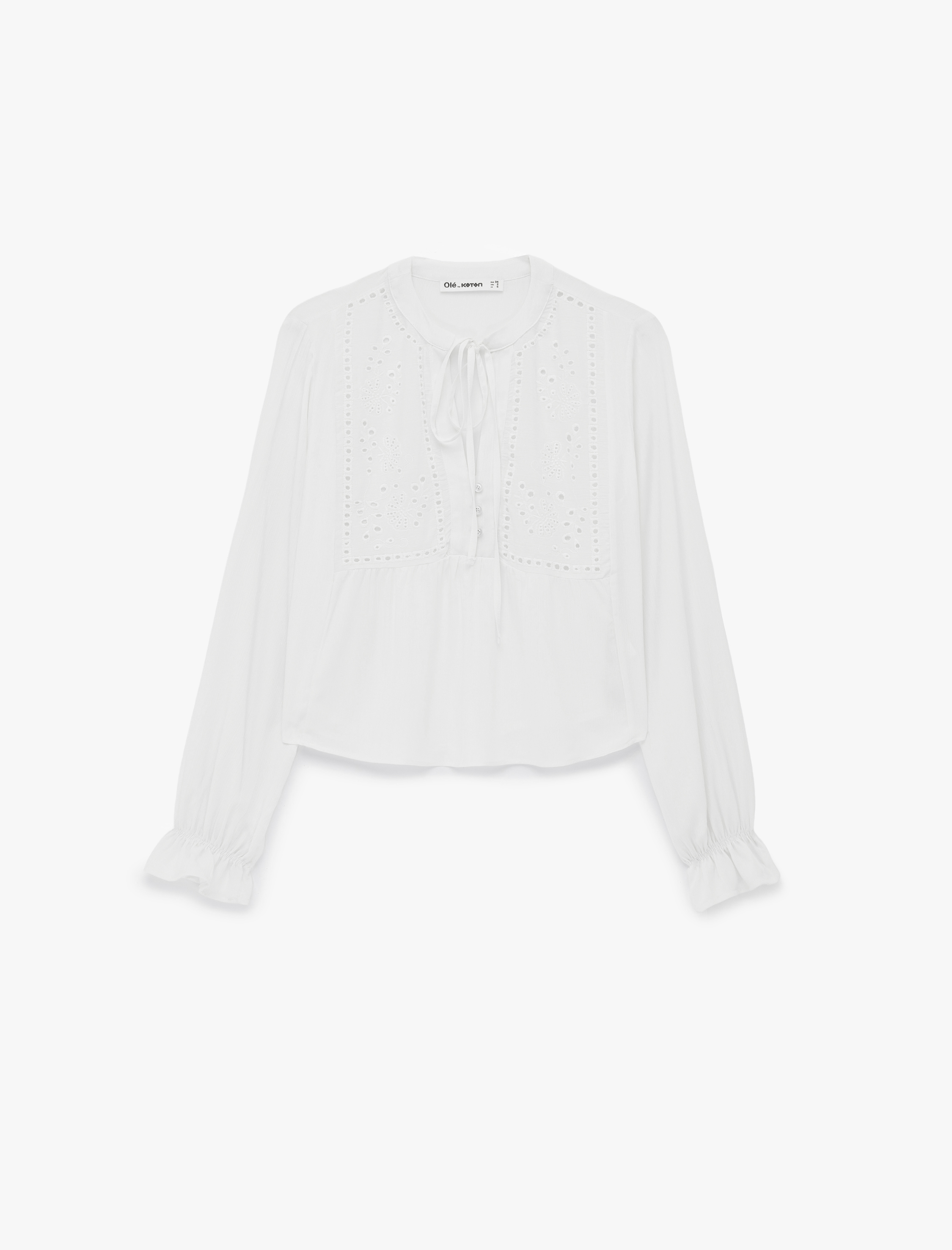   V Yaka Uzun Balon Kollu Bağlama Detaylı Viskon Fisto Bluz