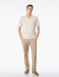 Kısa Kollu Pamuklu Pike Kumaş Düğmeli Polo Yaka Slim Fit Tişört