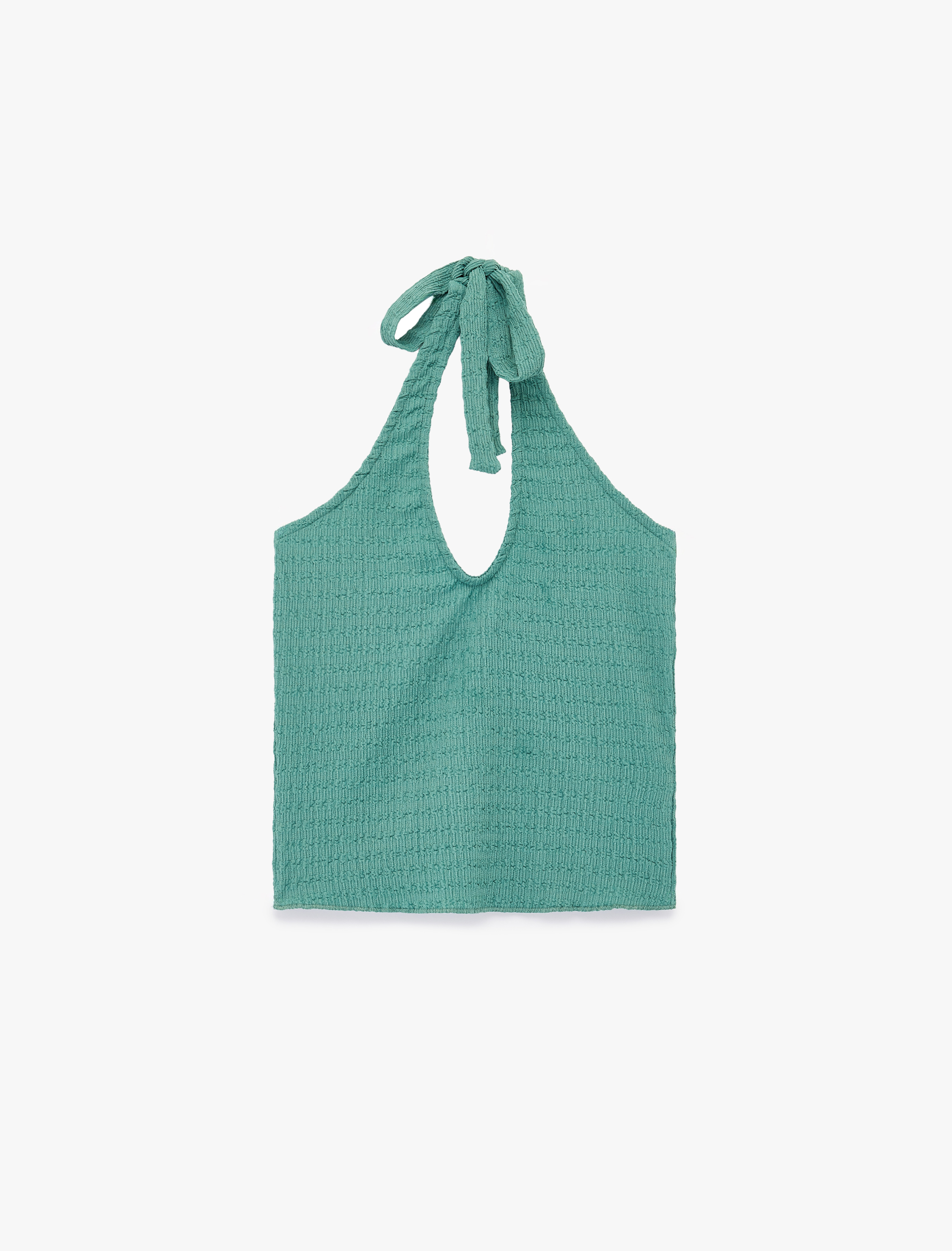   Bürümcük Kumaş Slim Fit Boyundan Bağlamalı Sırt Dekolteli Halter Yaka Bluz