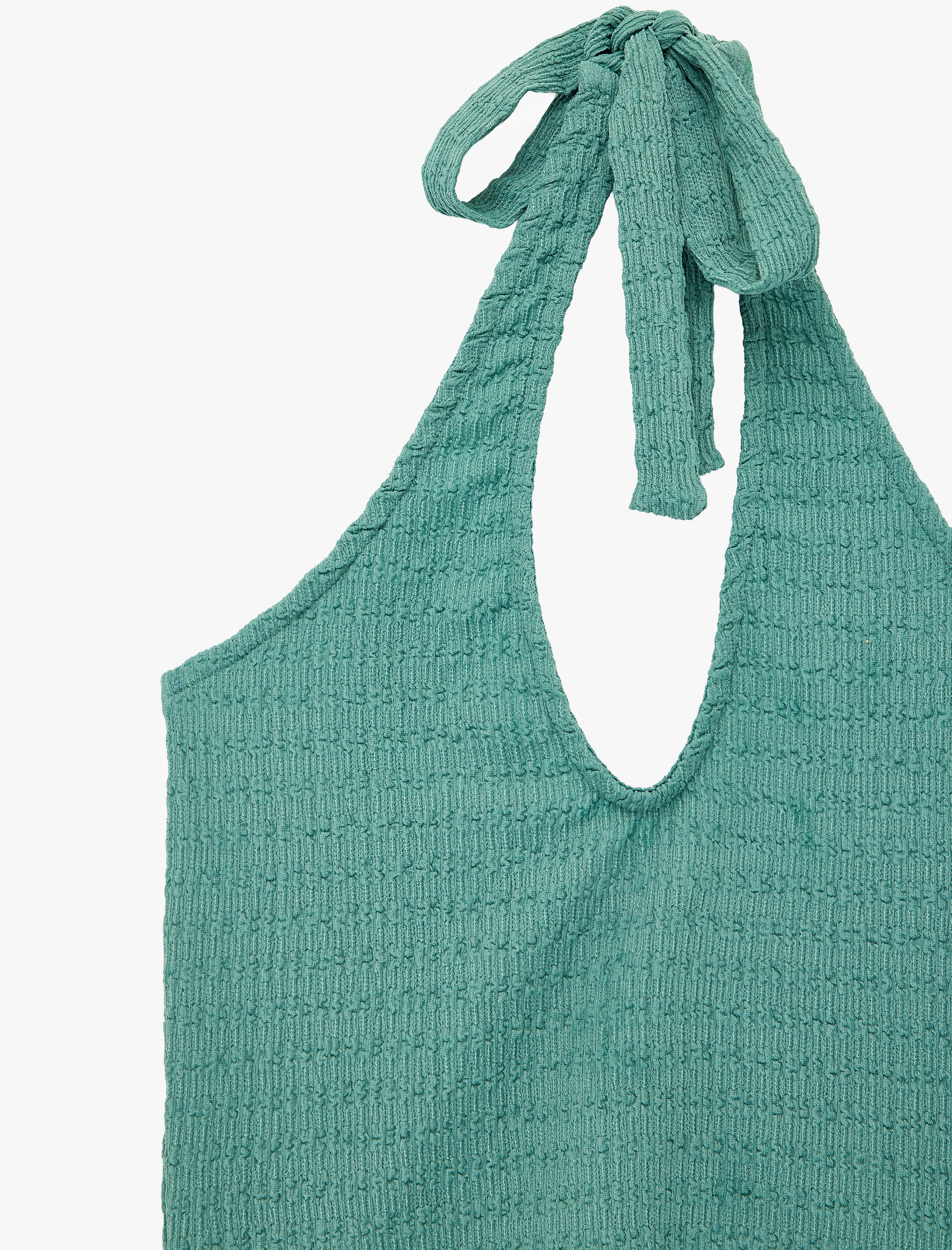   Bürümcük Kumaş Slim Fit Boyundan Bağlamalı Sırt Dekolteli Halter Yaka Bluz