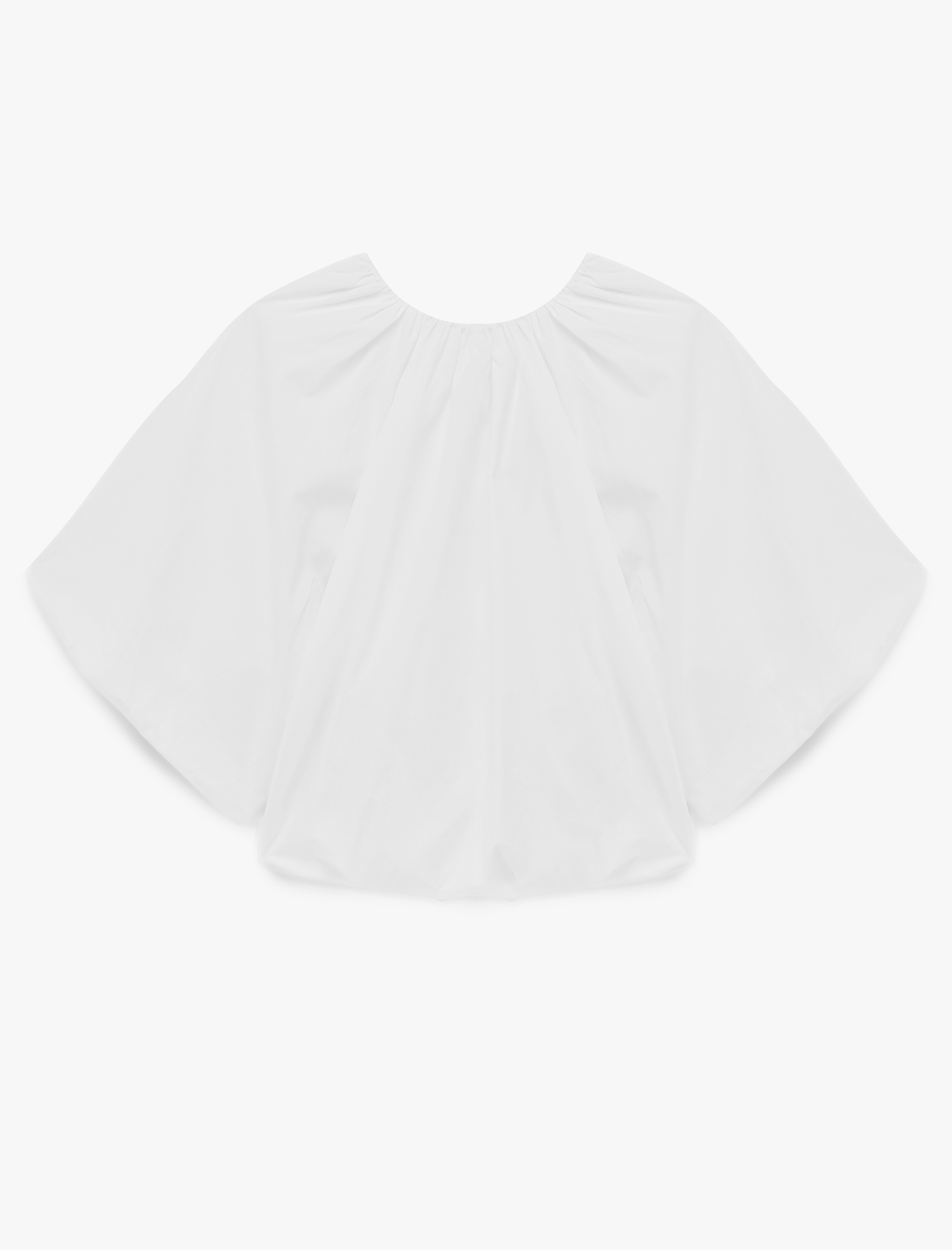   Pamuklu Poplin Kumaş Önden Bağlamalı Kısa Kollu Balon Fit Oversize Crop Bluz
