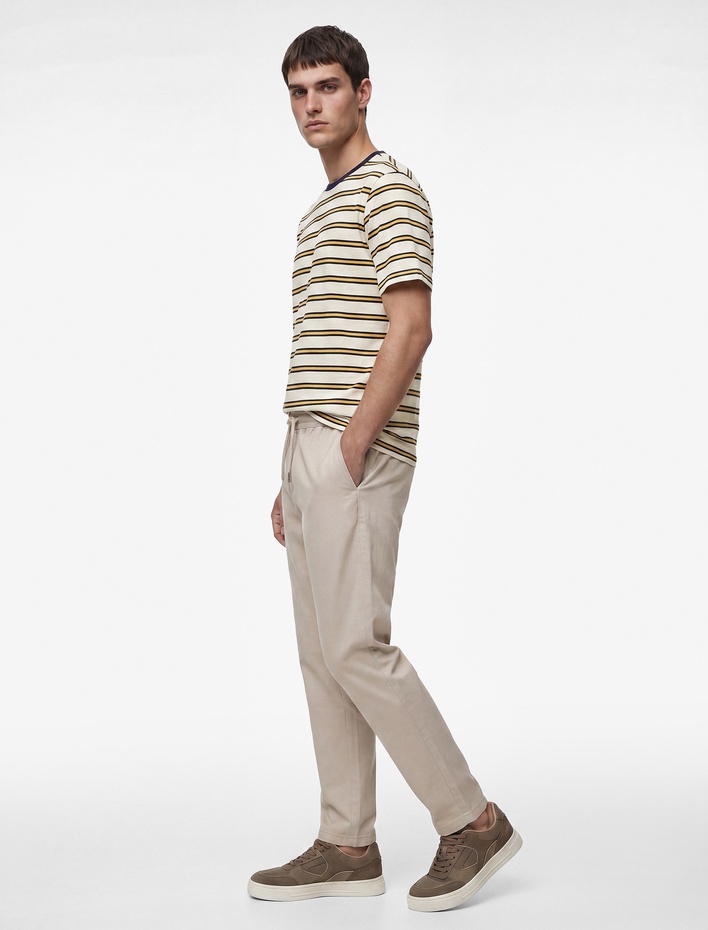  Keten Pamuk Karışımlı Cepli Beli Bağcıklı Pantolon