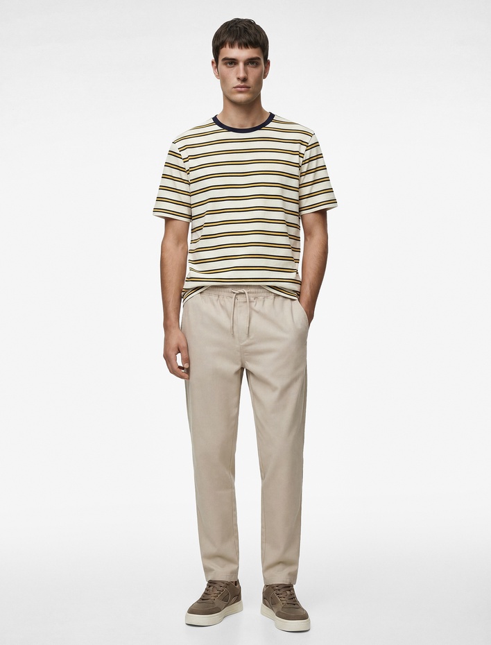  Keten Pamuk Karışımlı Cepli Beli Bağcıklı Pantolon