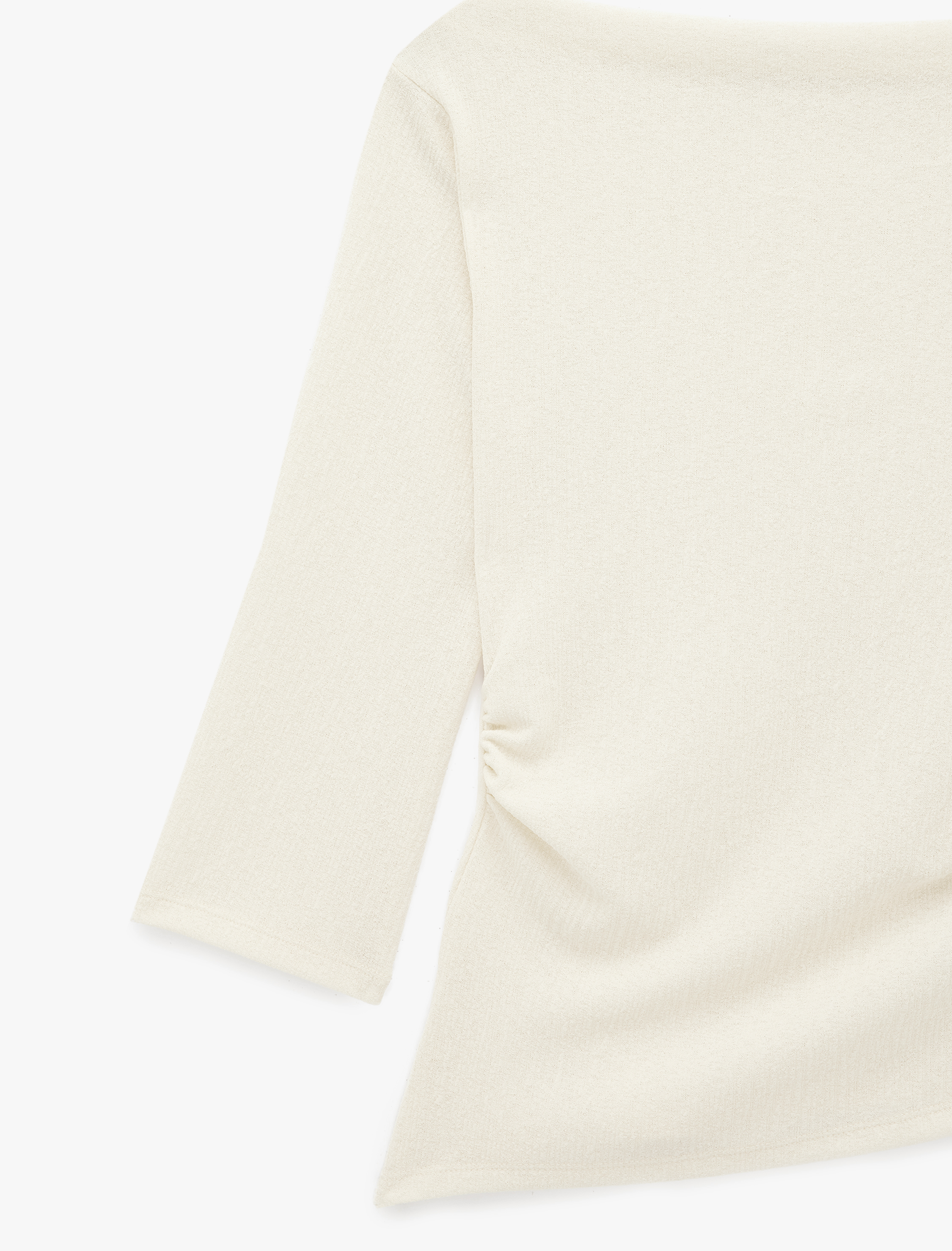   Krep Kumaş Slim Fit Drape Detaylı Asimetrik Kesim Yuvarlak Kayık Yaka Tişört