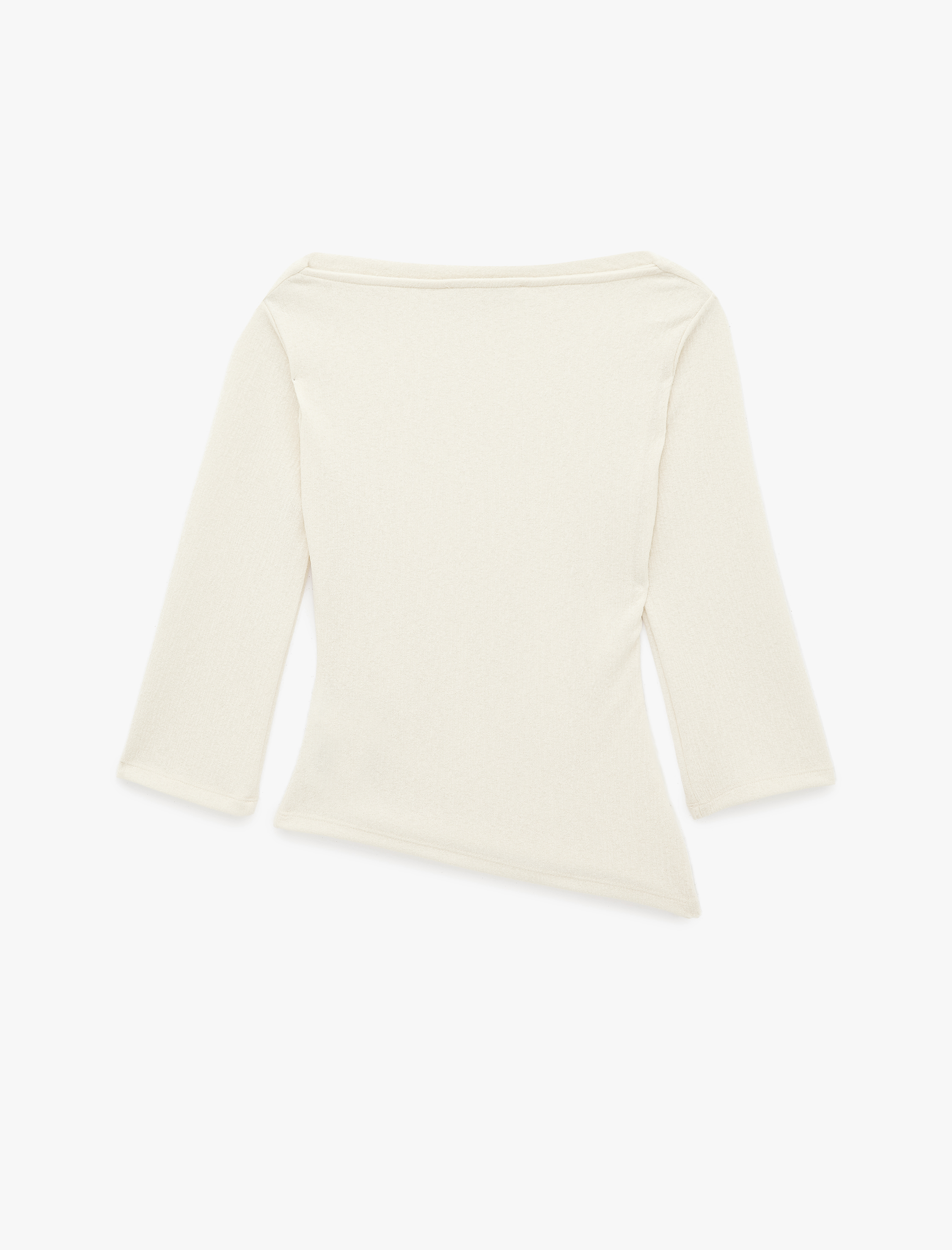   Krep Kumaş Slim Fit Drape Detaylı Asimetrik Kesim Yuvarlak Kayık Yaka Tişört