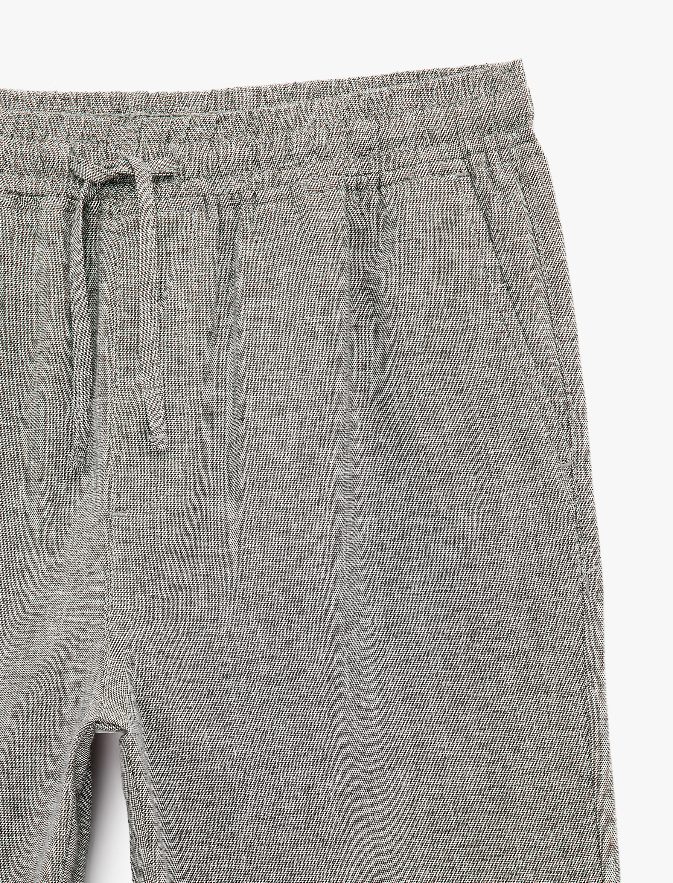   Regular Fit Cepli Pamuk Keten Karışımlı Beli Bağcıklı Pantolon