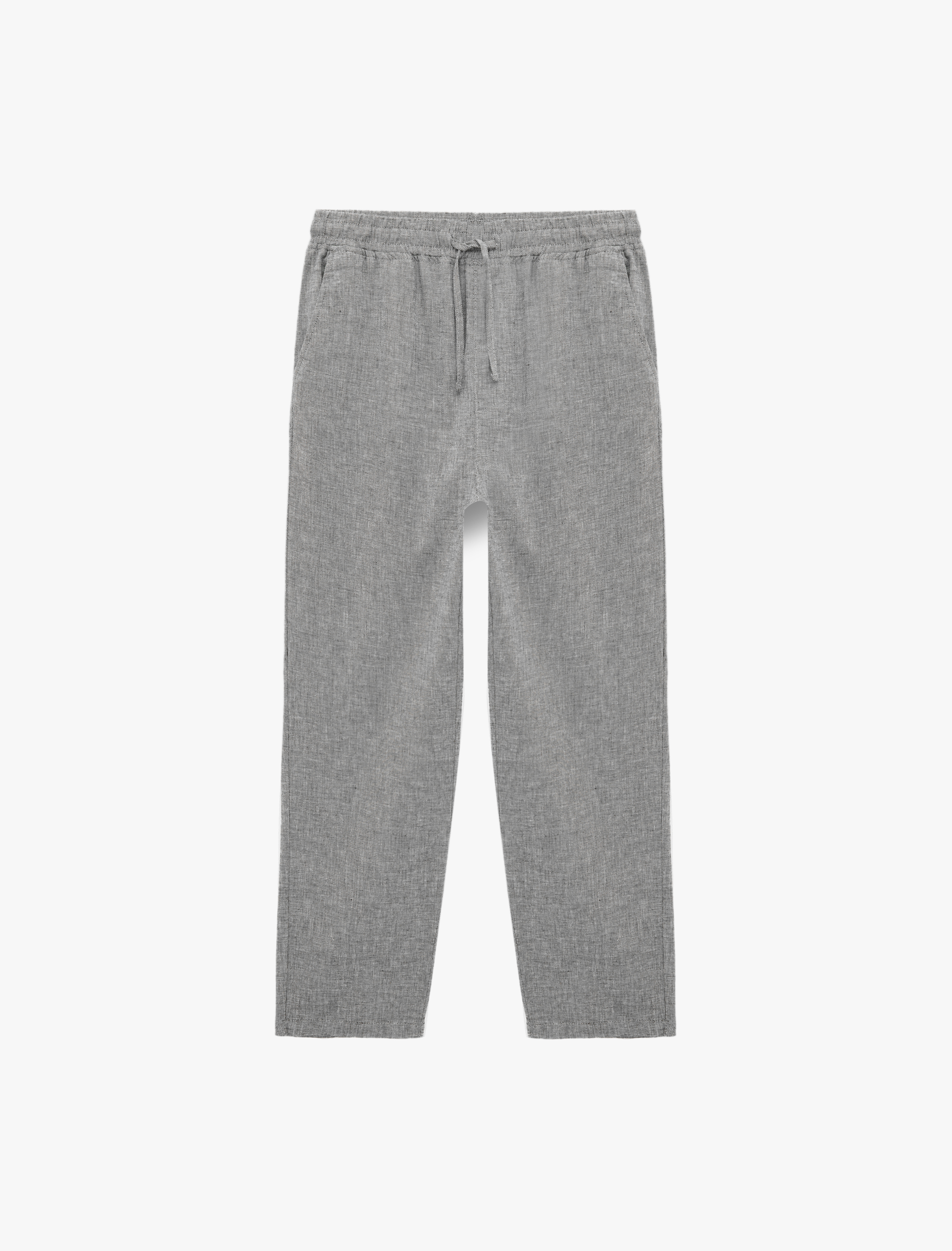  Regular Fit Cepli Pamuk Keten Karışımlı Beli Bağcıklı Pantolon