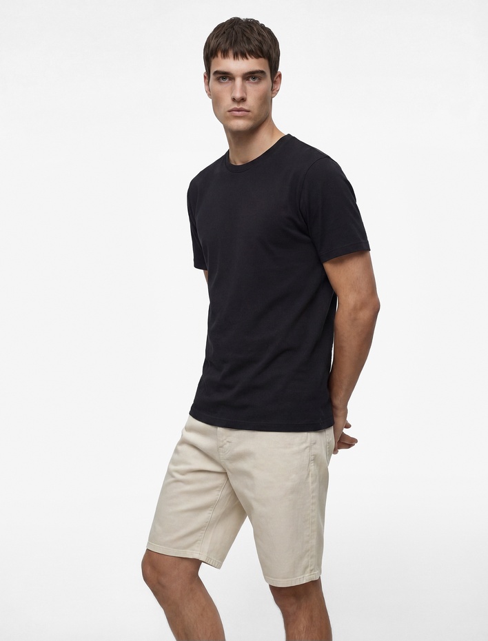  Regular Fit Viskon Karışımlı Kısa Kollu Bisiklet Yaka Basic Tişört