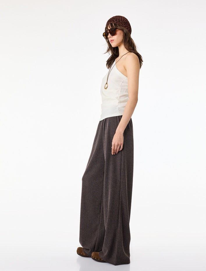  Beli Bağcıklı Bürümcük Geniş Paça Pantolon