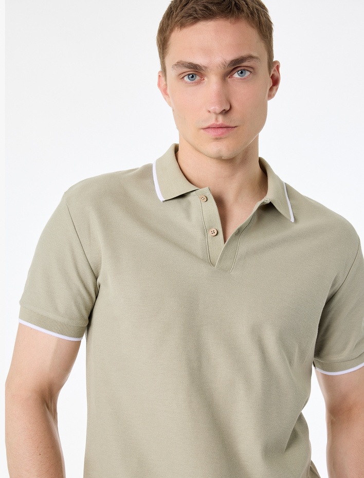  Kısa Kollu Pamuklu Pike Kumaş Düğmeli Polo Yaka Slim Fit Tişört