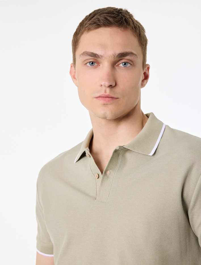  Kısa Kollu Pamuklu Pike Kumaş Düğmeli Polo Yaka Slim Fit Tişört