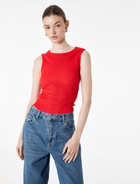 Bürümcük Kumaş Dokulu Slim Fit Kolsuz Bisiklet Yaka Atlet