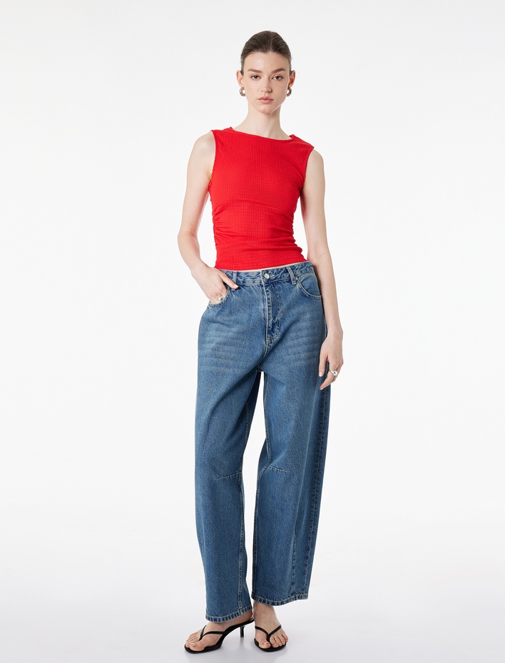  Bürümcük Kumaş Dokulu Slim Fit Kolsuz Bisiklet Yaka Atlet