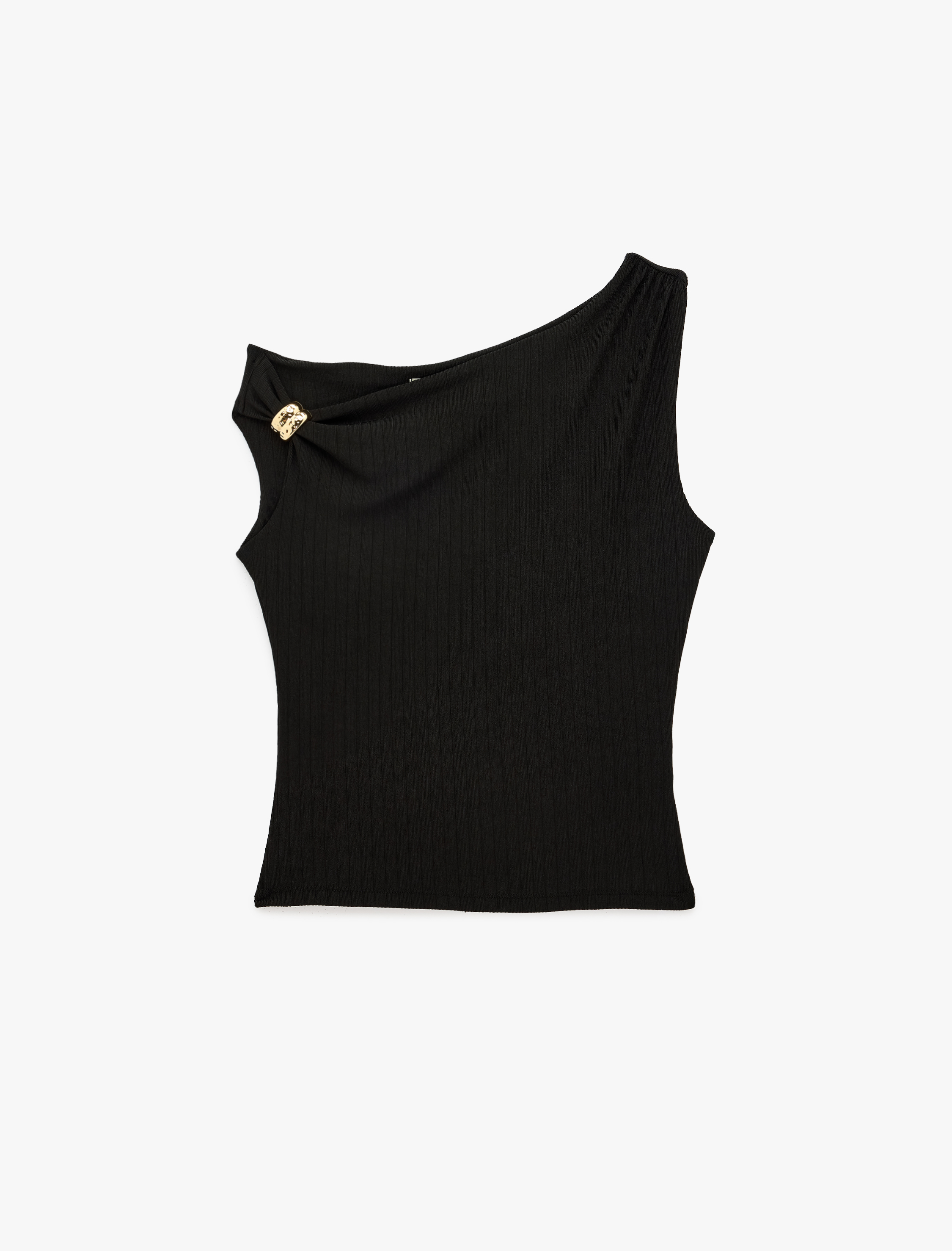   Regular Fit Asimetrik Yaka Metal Aksesuarlı Kolsuz Bluz