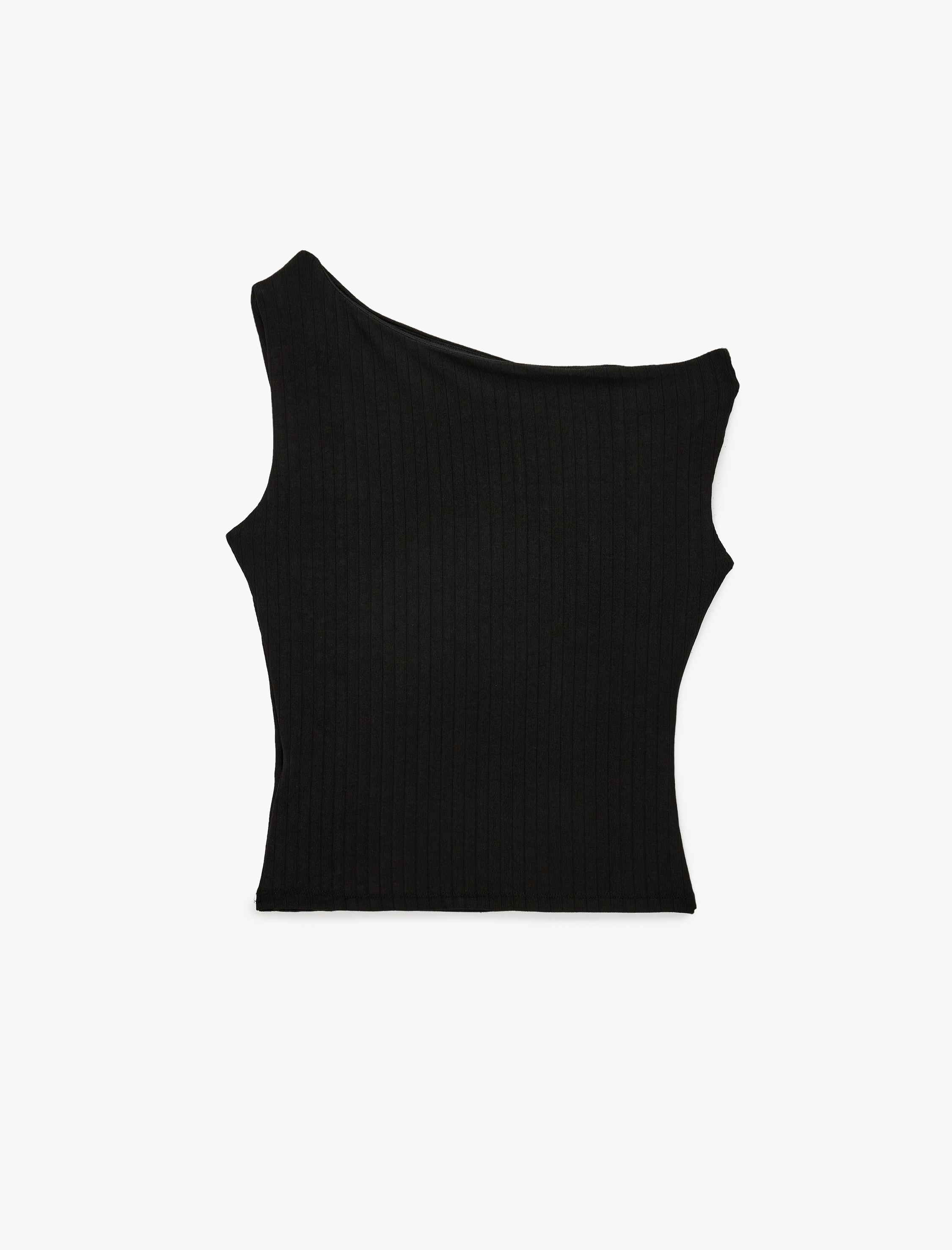   Regular Fit Asimetrik Yaka Metal Aksesuarlı Kolsuz Bluz