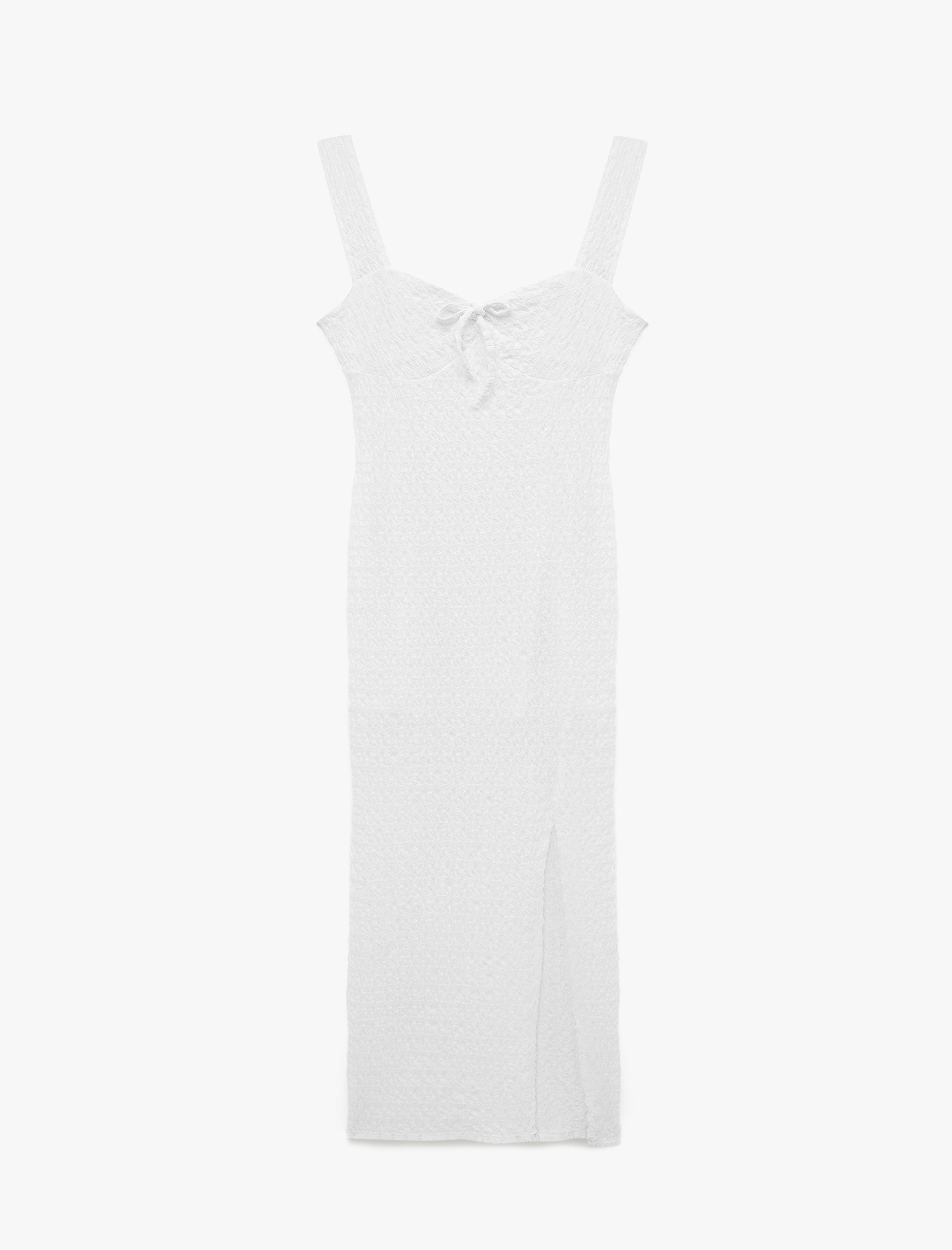  Bürümcük Kumaş Kalp Yaka Kolsuz Uzun Bodycon Elbise