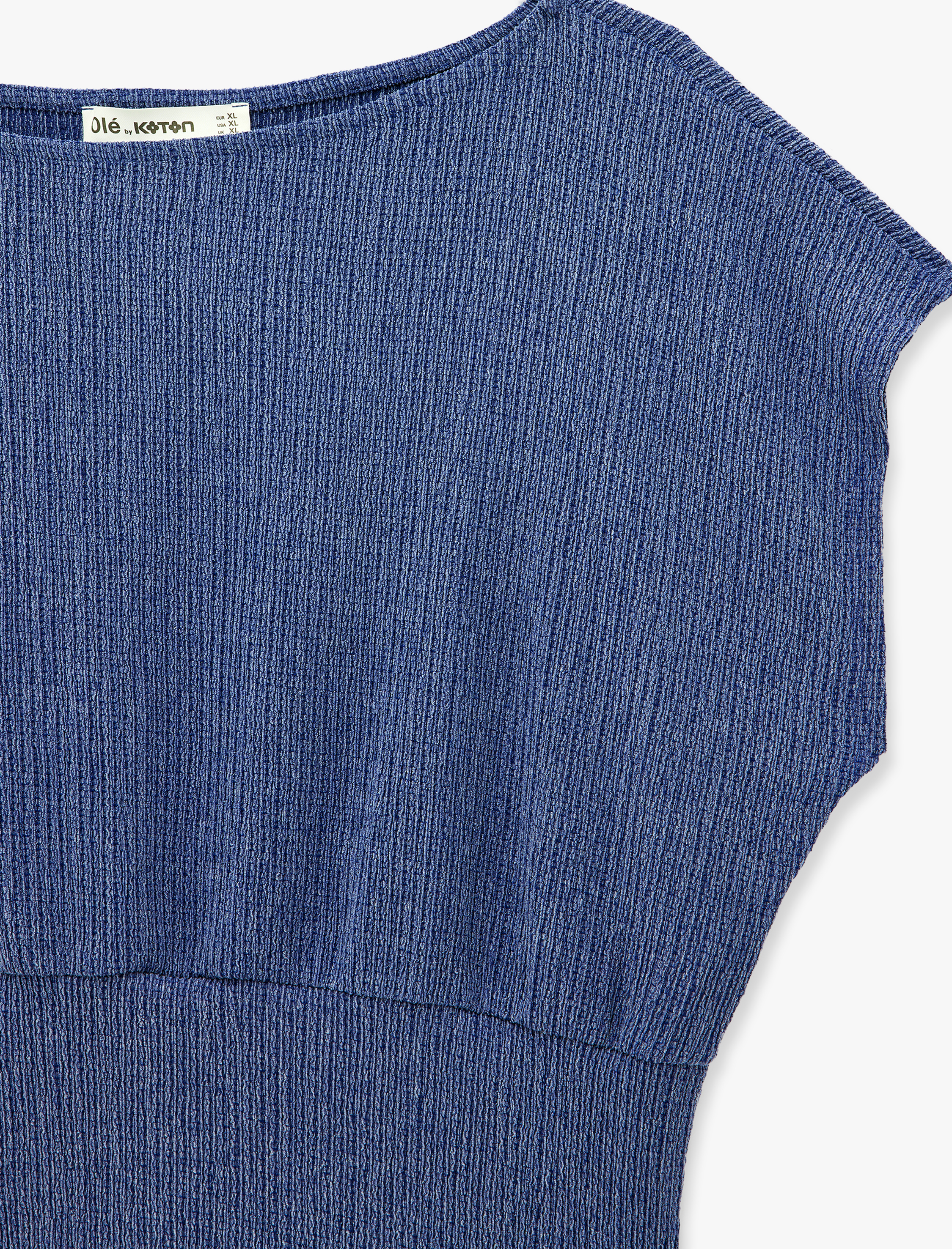   Viskon Karışımlı Bürümcük Bisiklet Yaka Kısa Kollu Crop Bluz