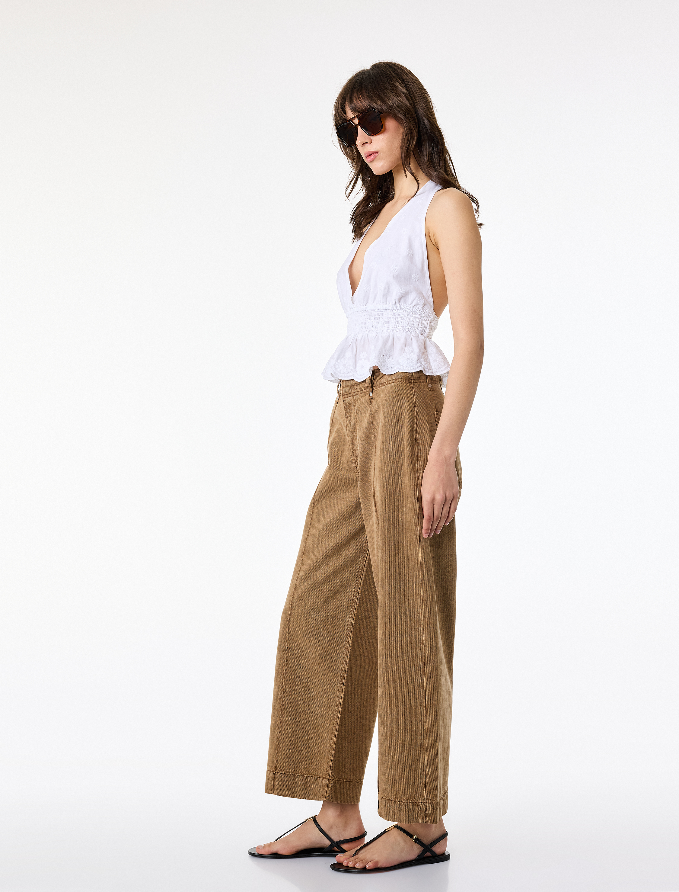   Normal Bel Cep Detaylı Nervürlü Kısa Geniş Paça Pantolon - Culotte Jeans