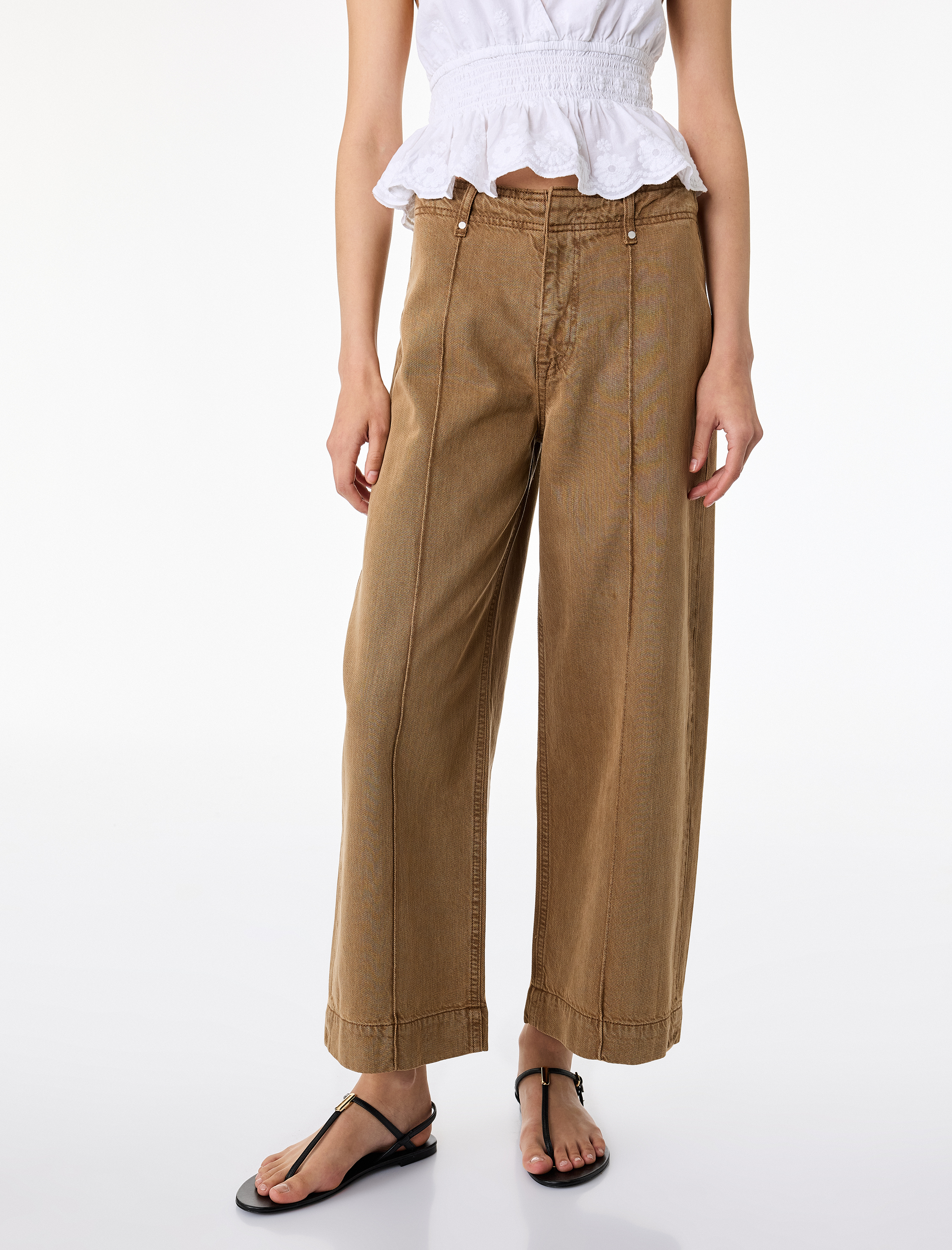   Normal Bel Cep Detaylı Nervürlü Kısa Geniş Paça Pantolon - Culotte Jeans