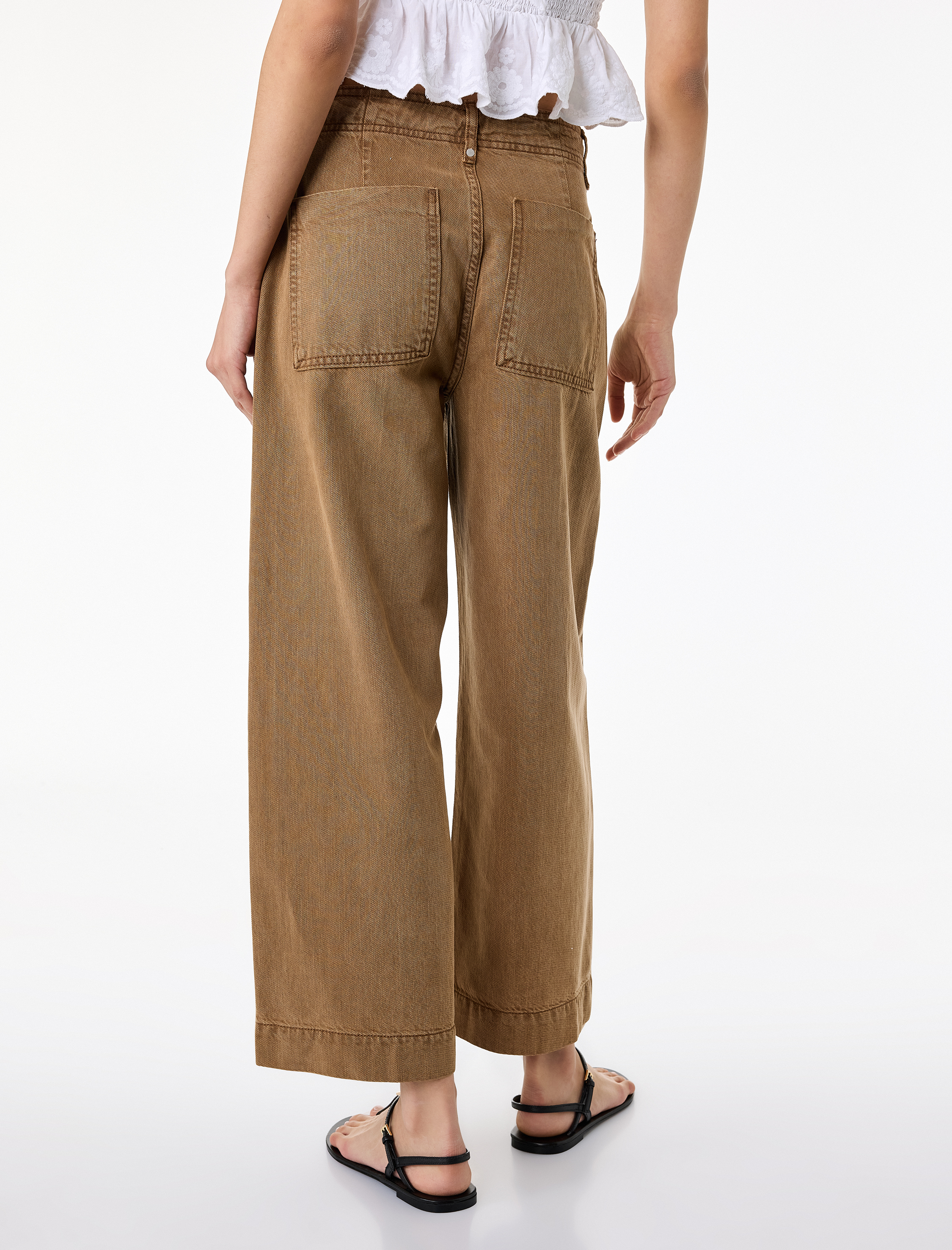   Normal Bel Cep Detaylı Nervürlü Kısa Geniş Paça Pantolon - Culotte Jeans