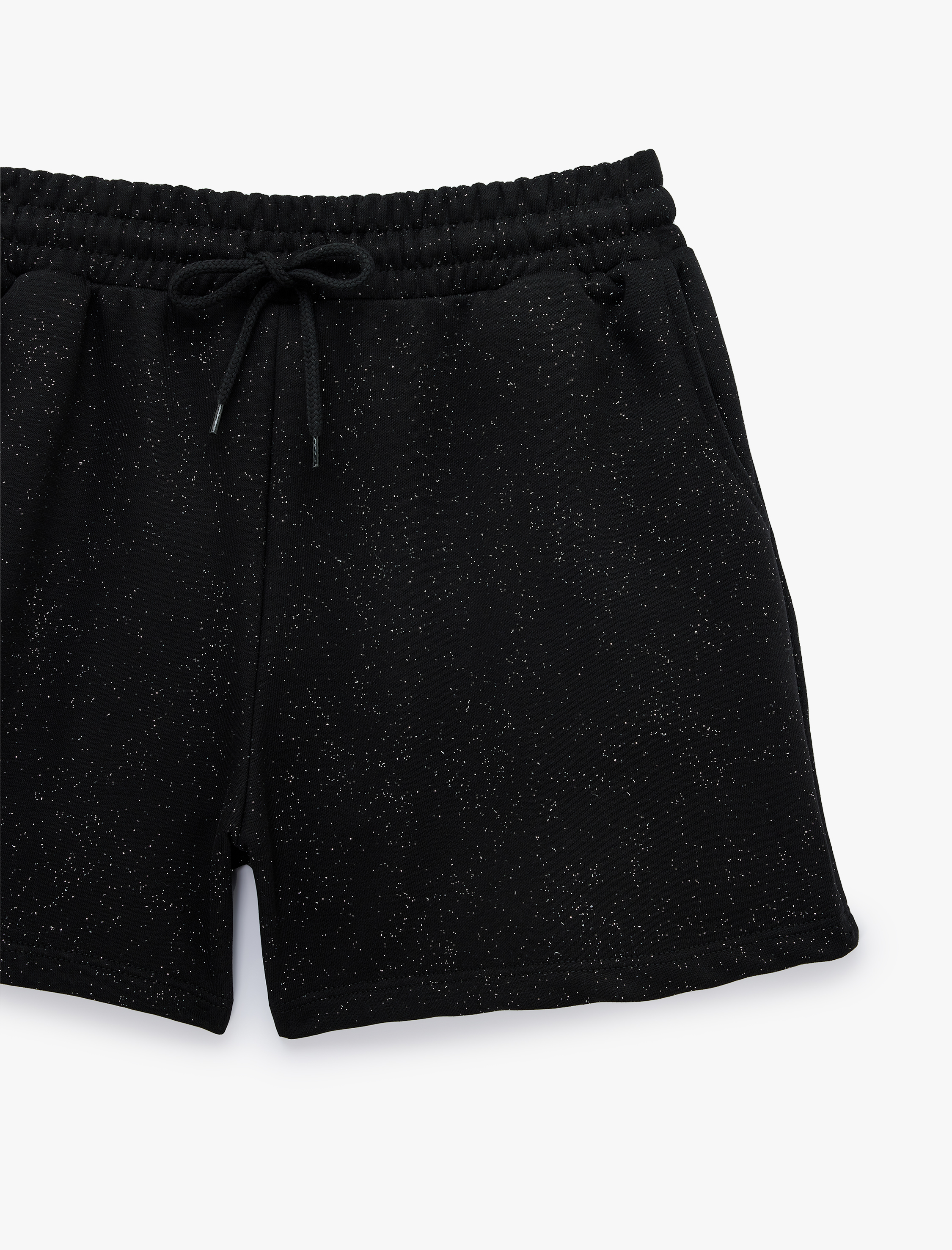   Slim Fit Beli Bağcıklı Cepli Simli Mini Şort