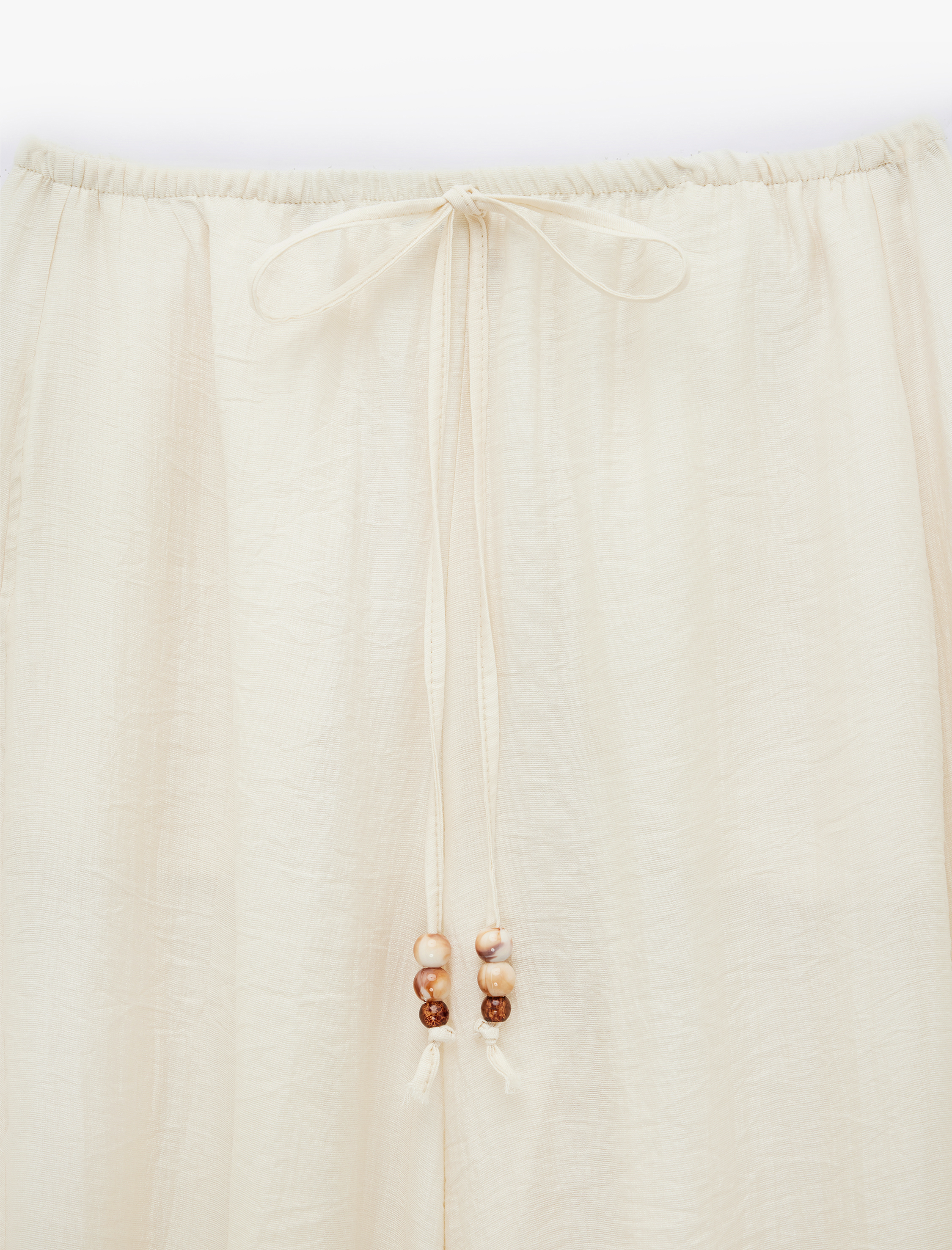   Viskon Kumaş Beli Lastikli Boncuk Detaylı Cepli Şalvar Pantolon