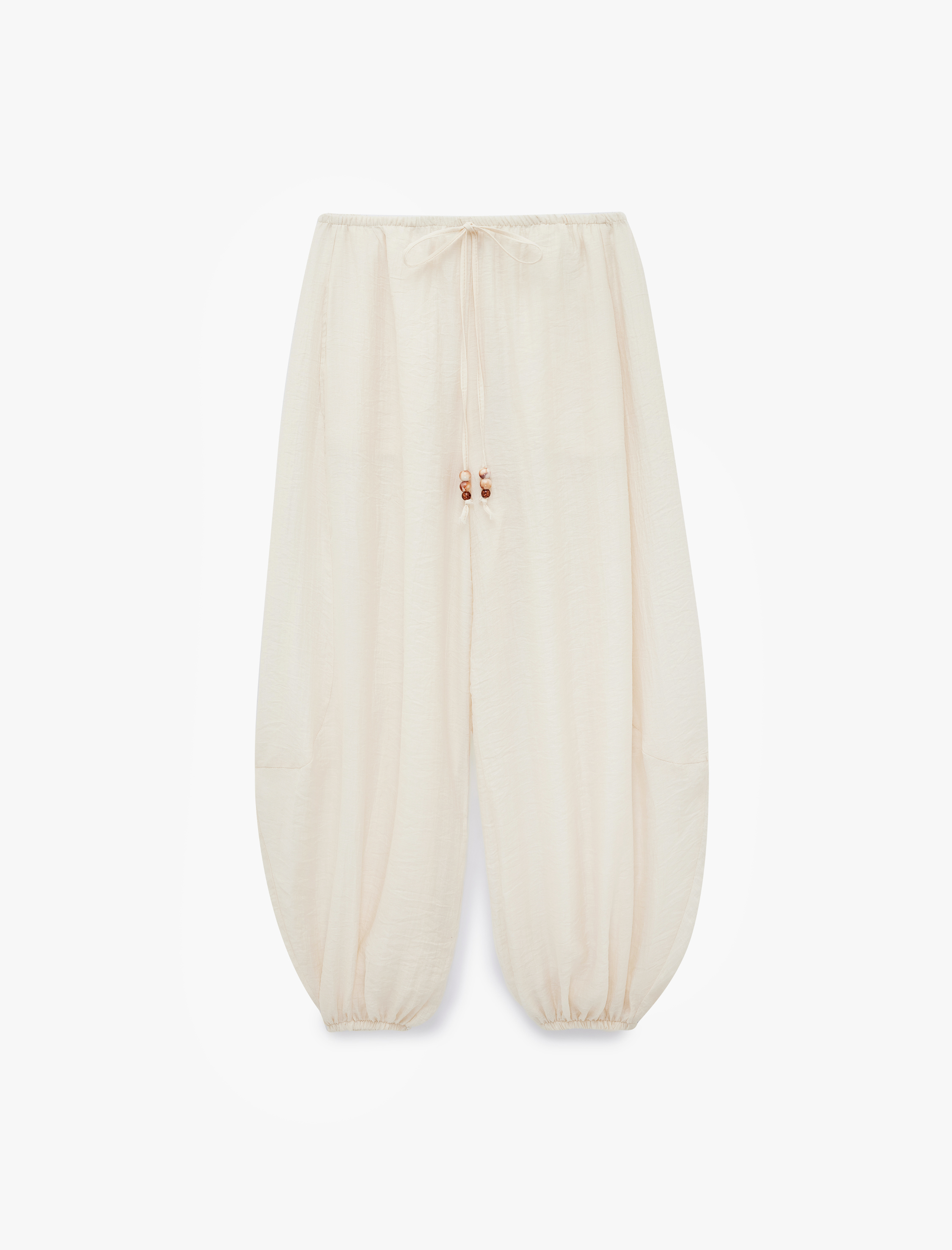   Viskon Kumaş Beli Lastikli Boncuk Detaylı Cepli Şalvar Pantolon