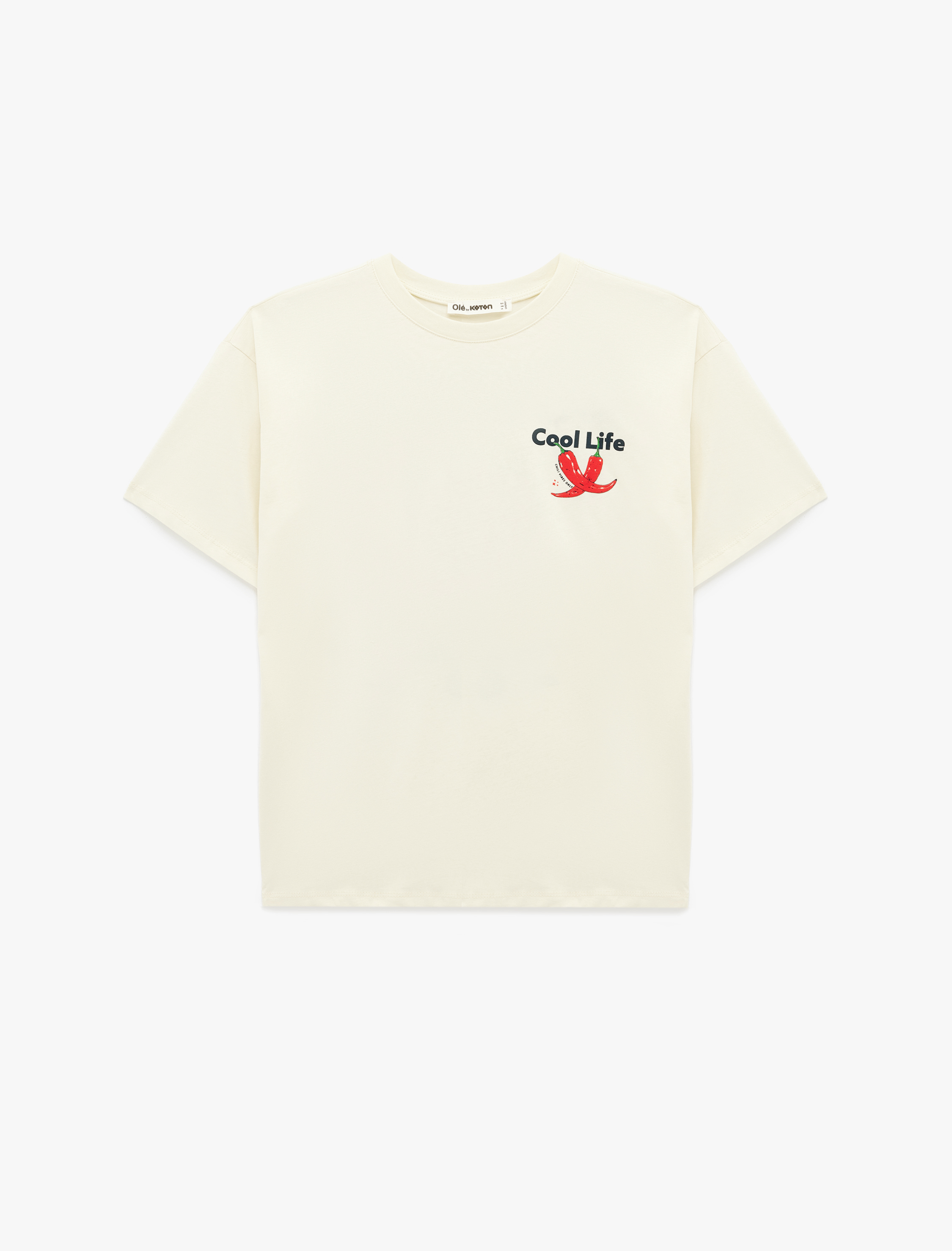   Pamuklu Bisiklet Yaka Kısa Kollu Rahat Kalıp Arkası Baskılı Tişört