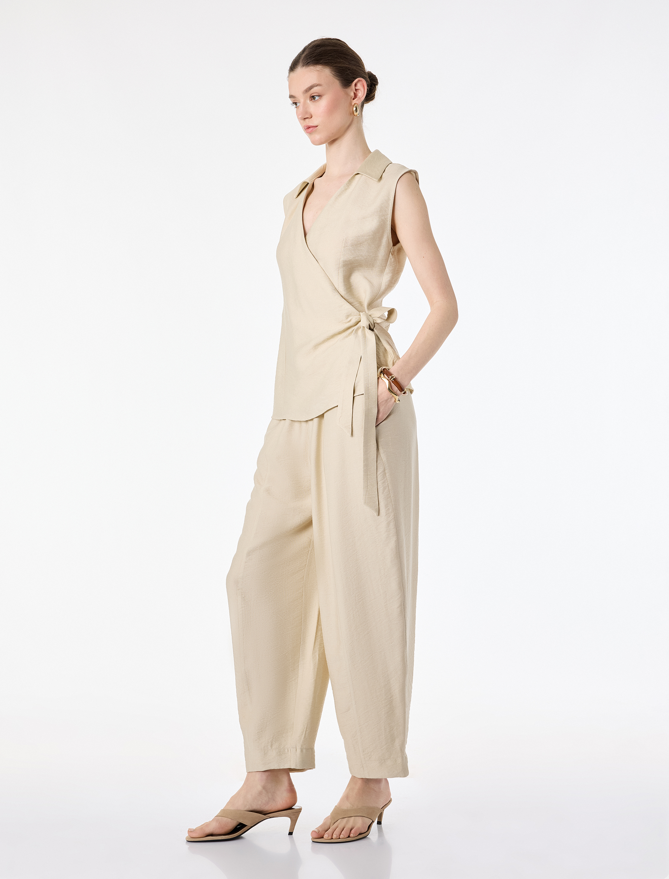   Beli Lastikli Viskon Kumaş Yan Cepli Balon Pantolon