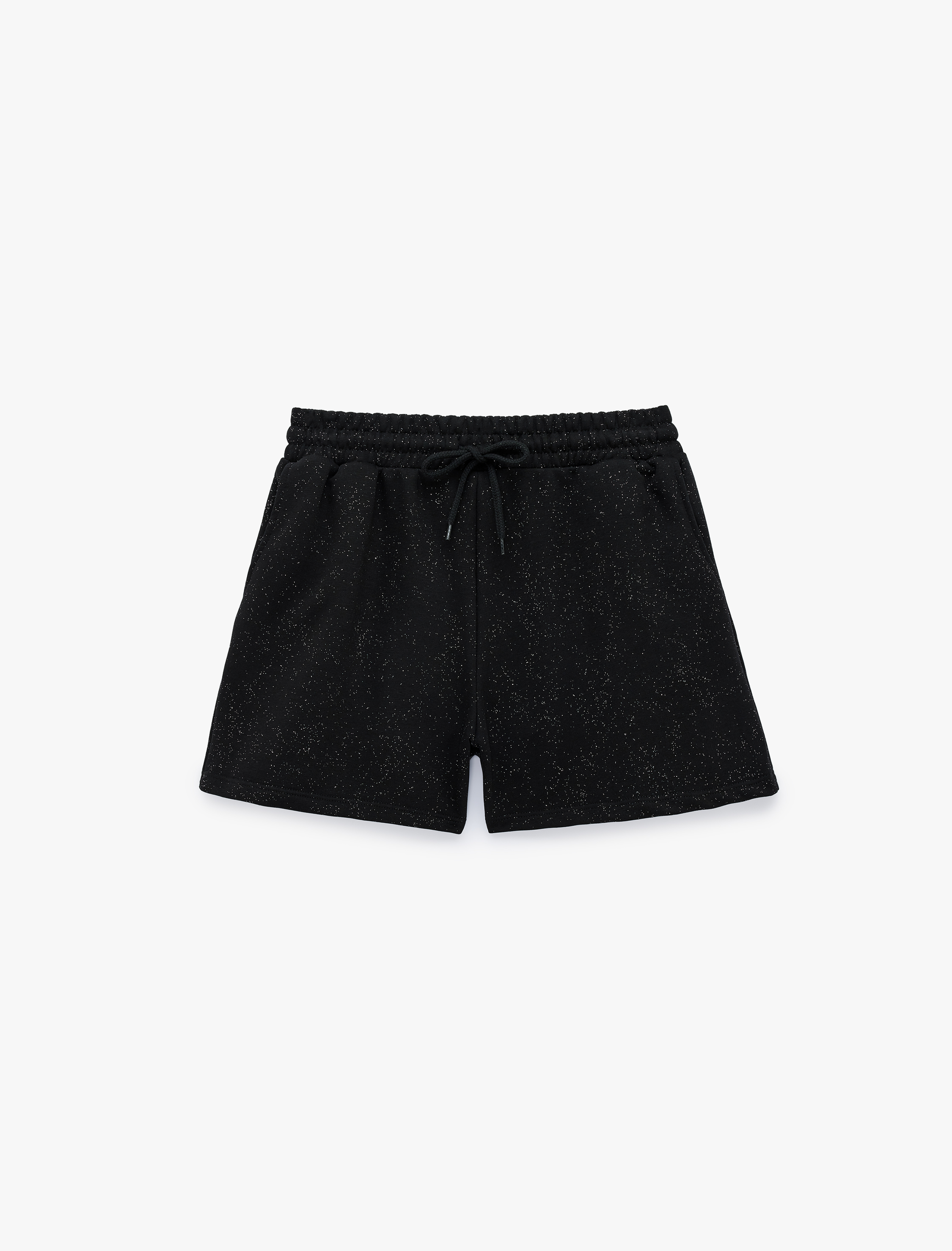   Slim Fit Beli Bağcıklı Cepli Simli Mini Şort