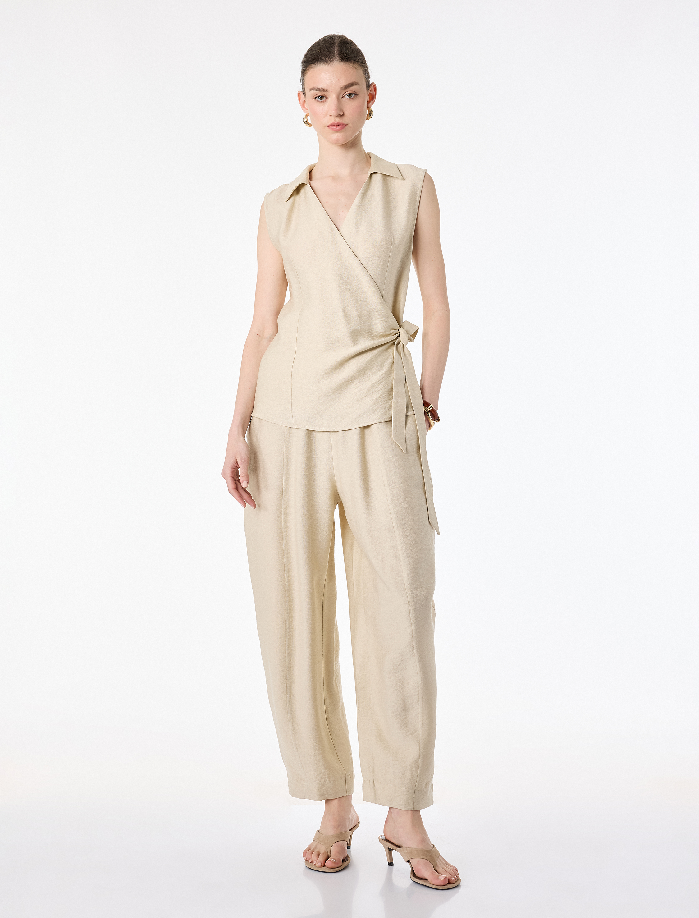   Beli Lastikli Viskon Kumaş Yan Cepli Balon Pantolon