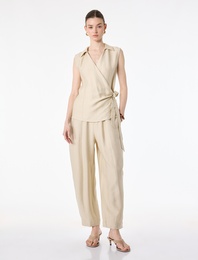 Beli Lastikli Viskon Kumaş Yan Cepli Balon Pantolon