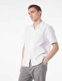 Pamuklu Regular Fit Düğmeli Devrik Yaka Kısa Kollu Gömlek