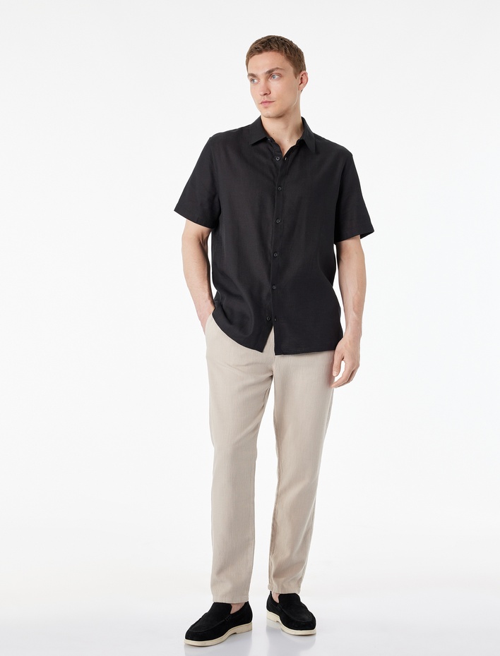  Pamuklu Klasik Yaka Regular Fit Kısa Kollu Gömlek