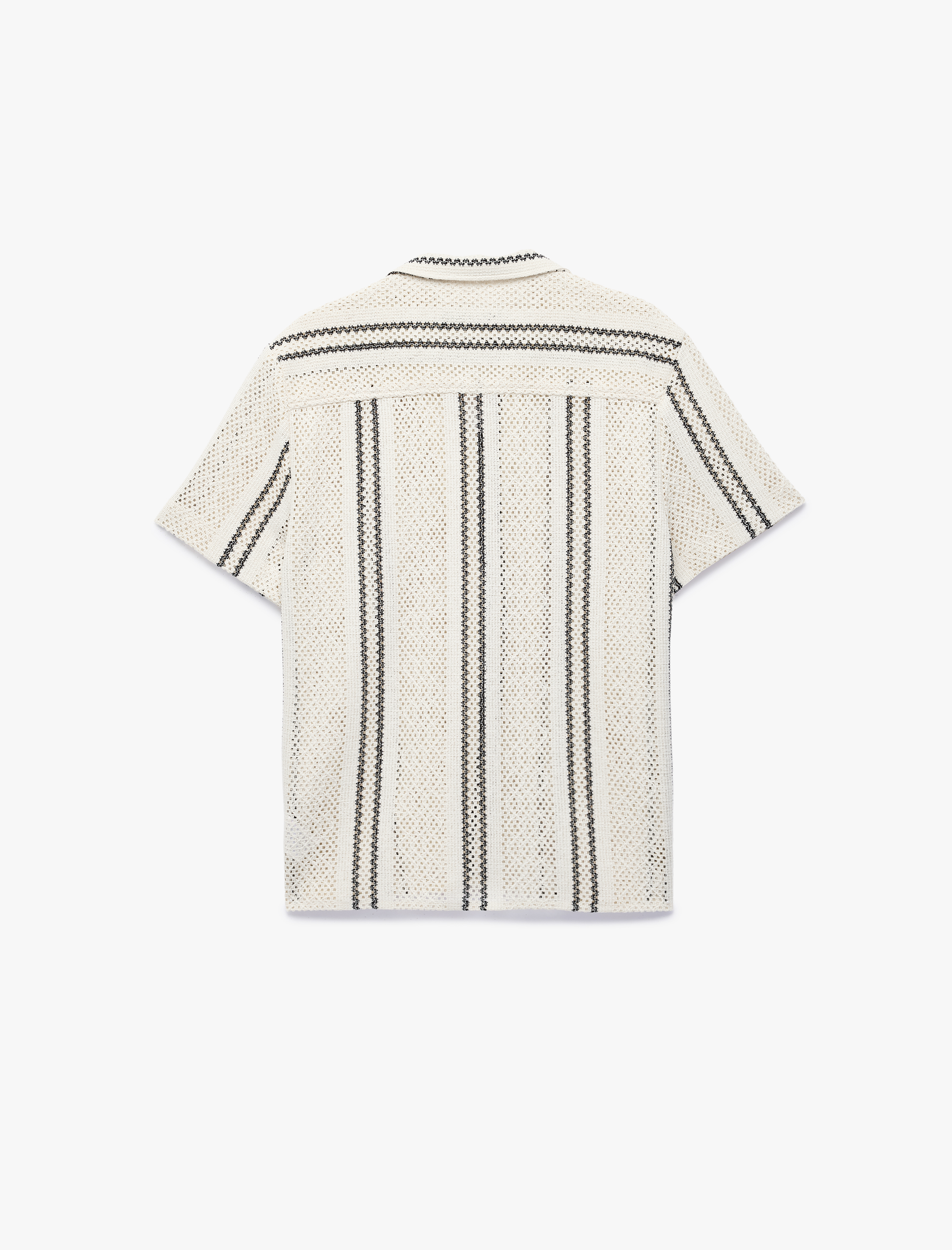   Pamuklu Regular Fit Çizgili Devrik Yaka Ajurlu Kısa Kollu Gömlek